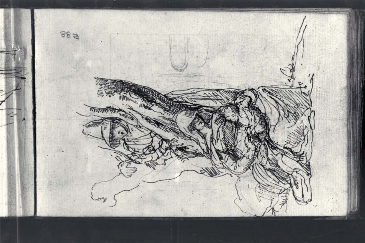 Donna con neonato seduta vicino ad un albero e uomo in piedi (disegno) di Macinata, Giuseppe; Macinata, Giuseppe (secondo quarto sec. XIX)