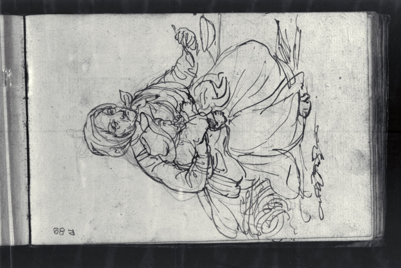 Vecchia seduta che imbocca un bimbo (disegno) di Macinata, Giuseppe; Macinata, Giuseppe (secondo quarto sec. XIX)