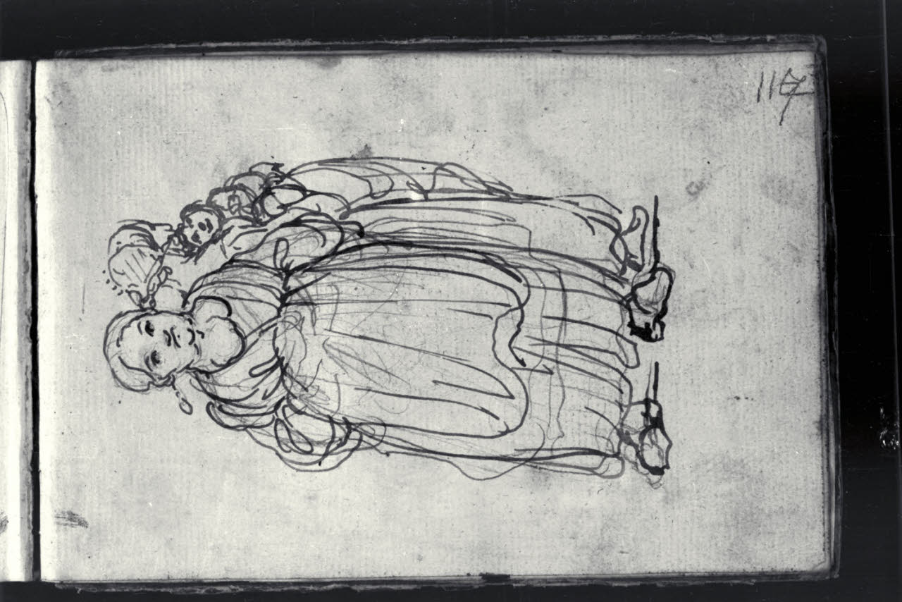 Contadina gozzuta e un'altra di spalle con un bimbo in braccio (disegno) di Macinata, Giuseppe; Macinata, Giuseppe (secondo quarto sec. XIX)