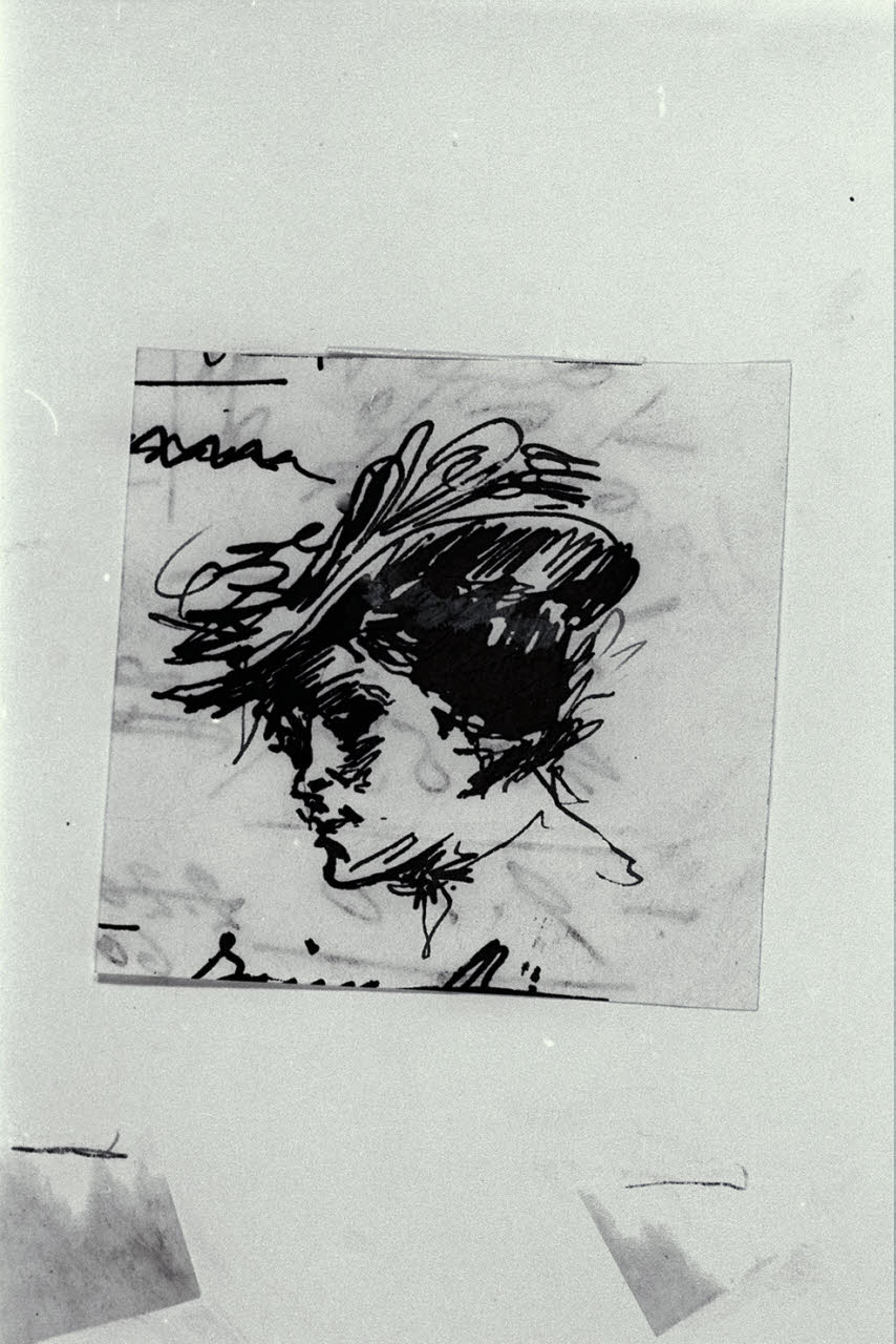 Schizzo per una testa femminile con cappello (disegno) di Mariani, Pompeo (fine/inizio secc. XIX/ XX)