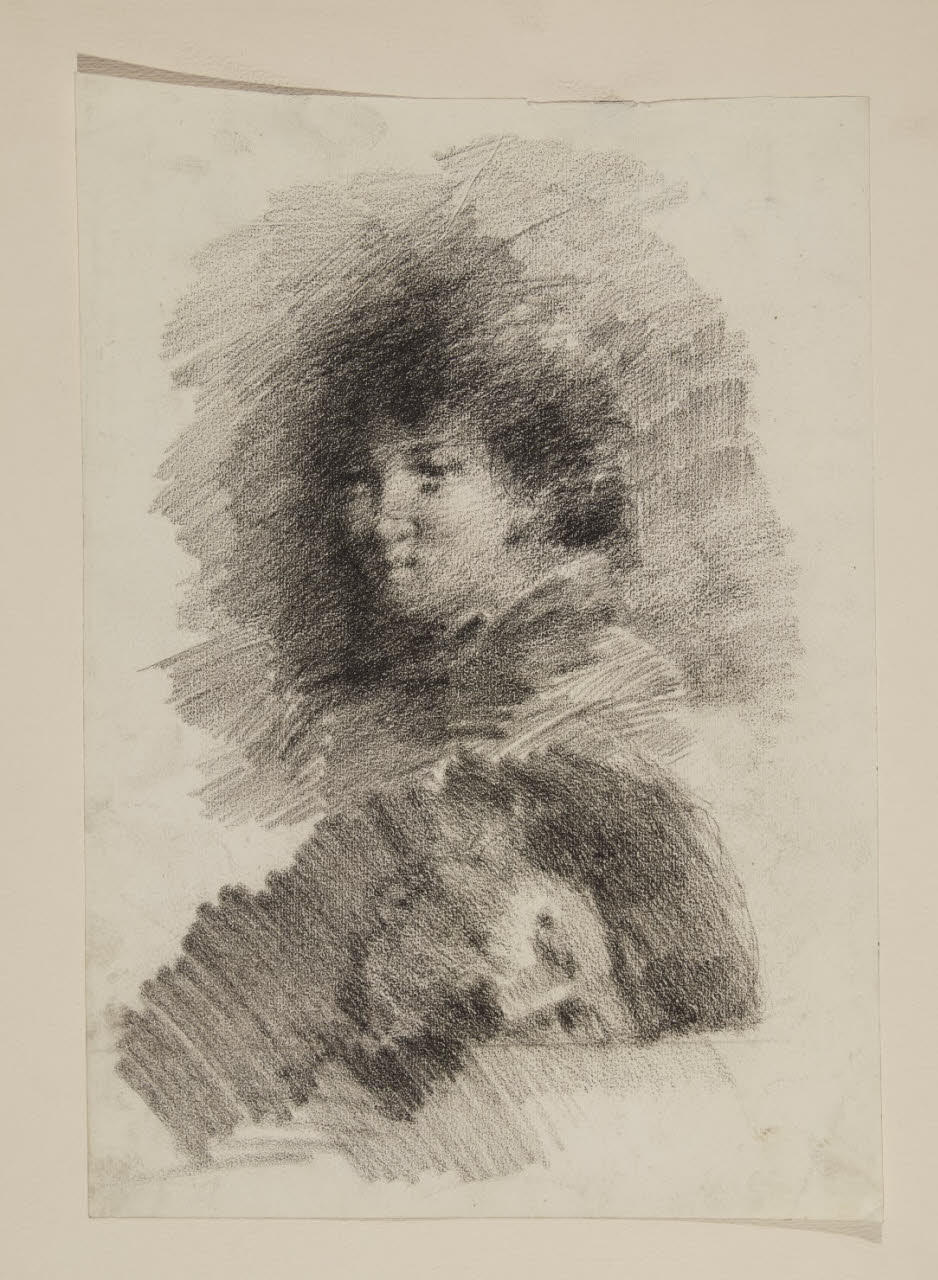Testa femminile e testa maschile giacente (disegno) di Mariani, Pompeo (fine/inizio secc. XIX/ XX)