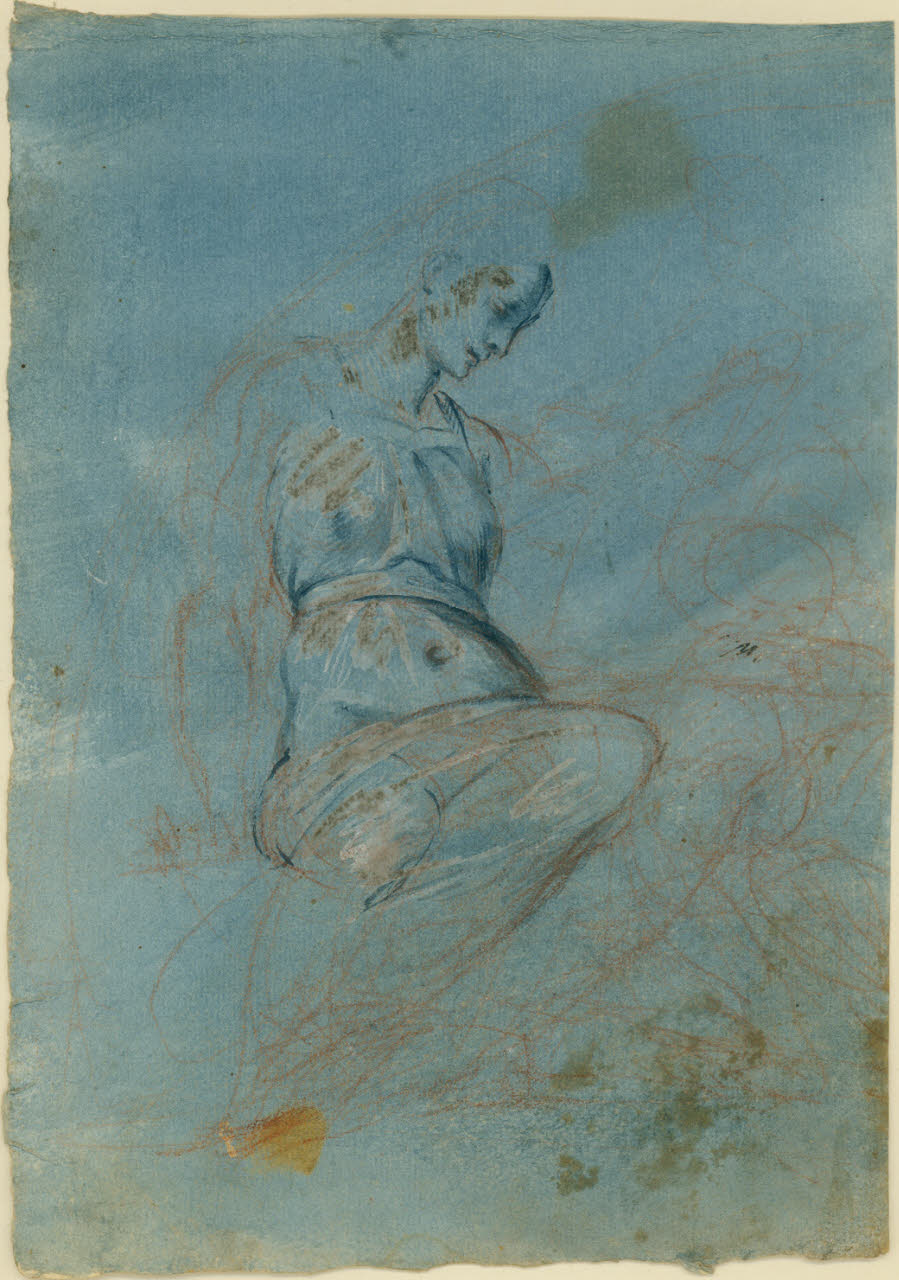 Studio di figura femminile seduta, Studio di figura femminile seduta (disegno) di Lampugnani, Giovanni Battista - ambito lombardo (prima metà sec. XVII)