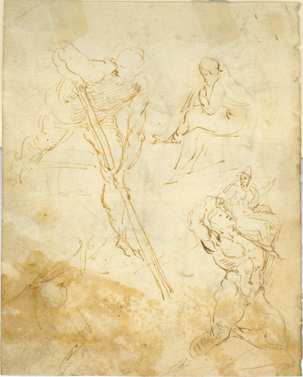 Barcaiolo con remo (dalla Battaglia di Ostia); studi di figure (disegno) di Sanzio, Raffaello (copia da) (prima metà sec. XVI)