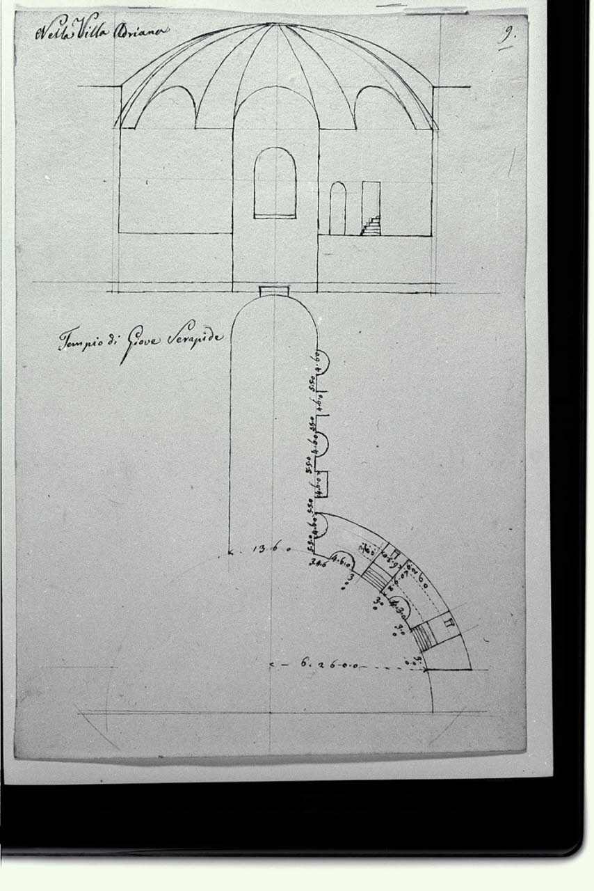 Il tempio di Giove Serapide nella villa Adriana (disegno) di Pollack, Leopoldo (fine sec. XVIII)