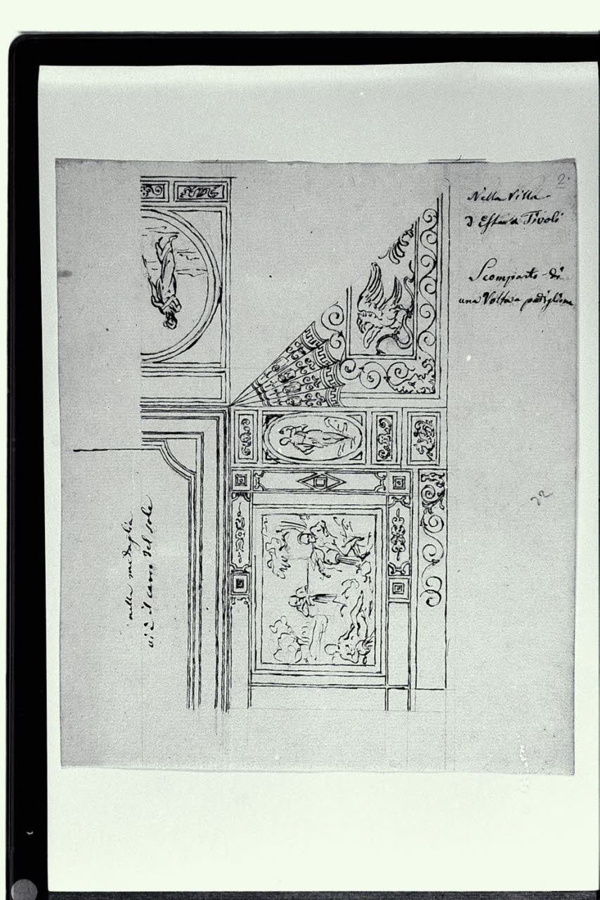 Nella villa d'Este a Tivoli Scomparto di una Volta a padiglione, nella seconda stanza Tiburtina ( affresco attribuito a Cesare Nebbia) (disegno) di Pollack, Leopoldo (fine sec. XVIII)