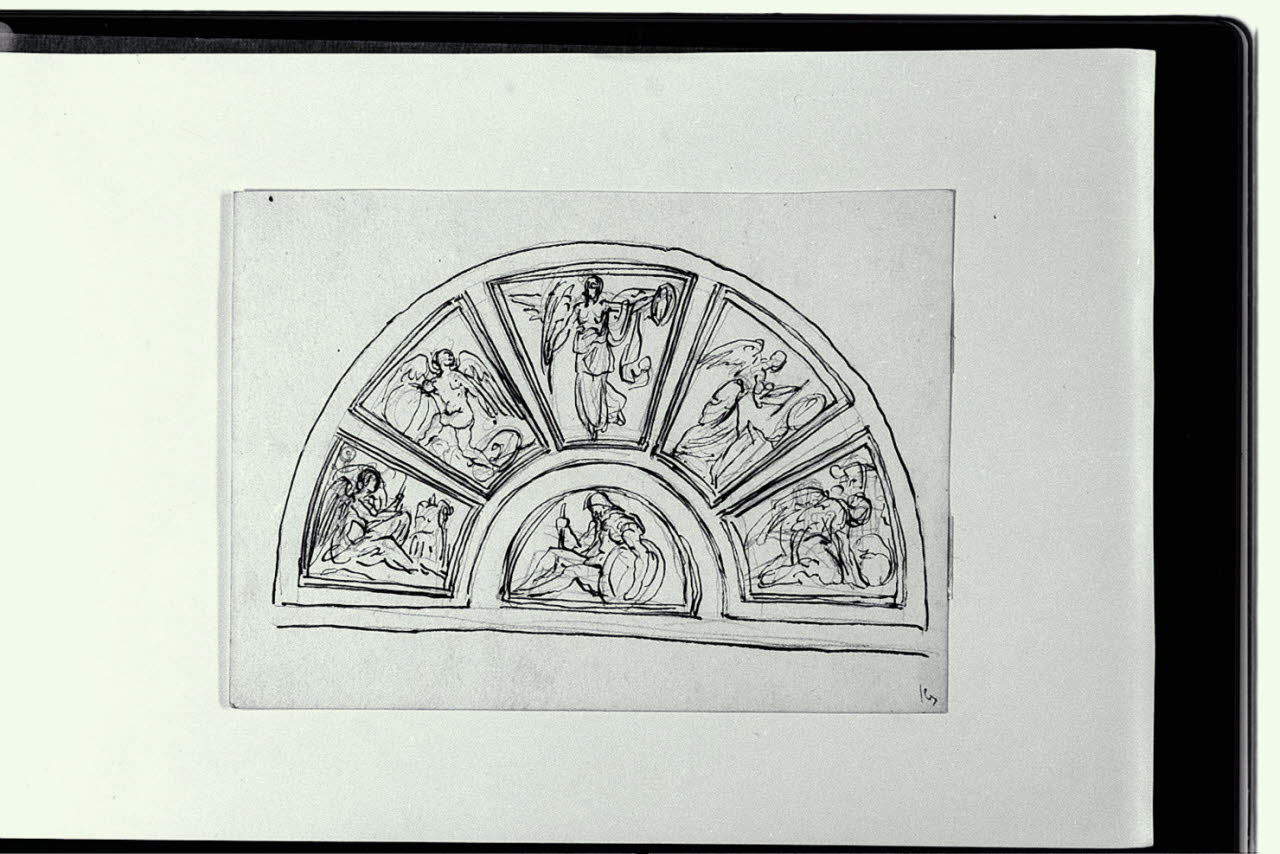Decorazione a stucco della lunetta nella Sala degli Stucchi del Palazzo del Te a Mantova (disegno) di Pollack, Leopoldo (fine sec. XVIII)