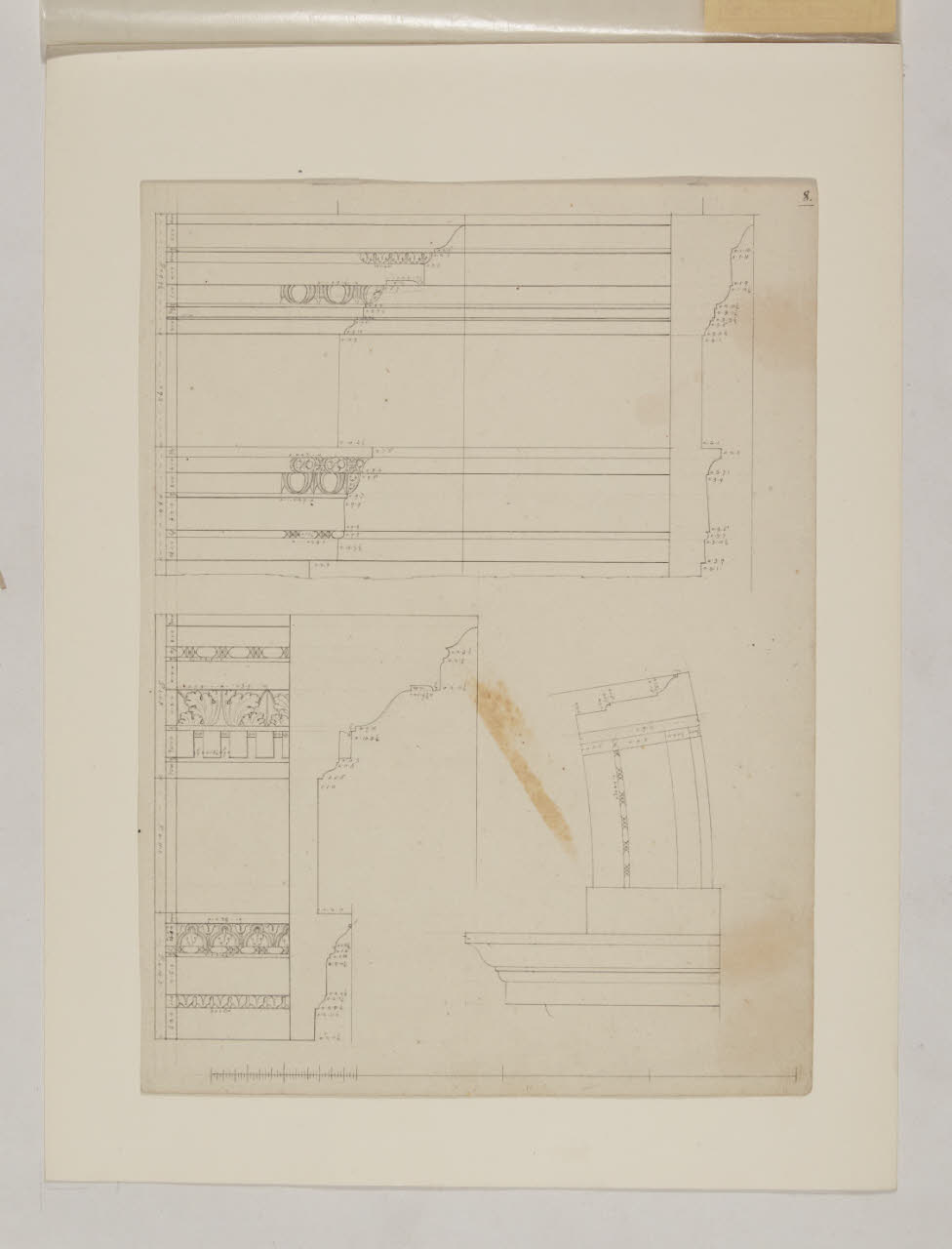 Particolari decorativi di cornici architettonici e di archi (disegno) di Pollack, Leopoldo (fine sec. XVIII)