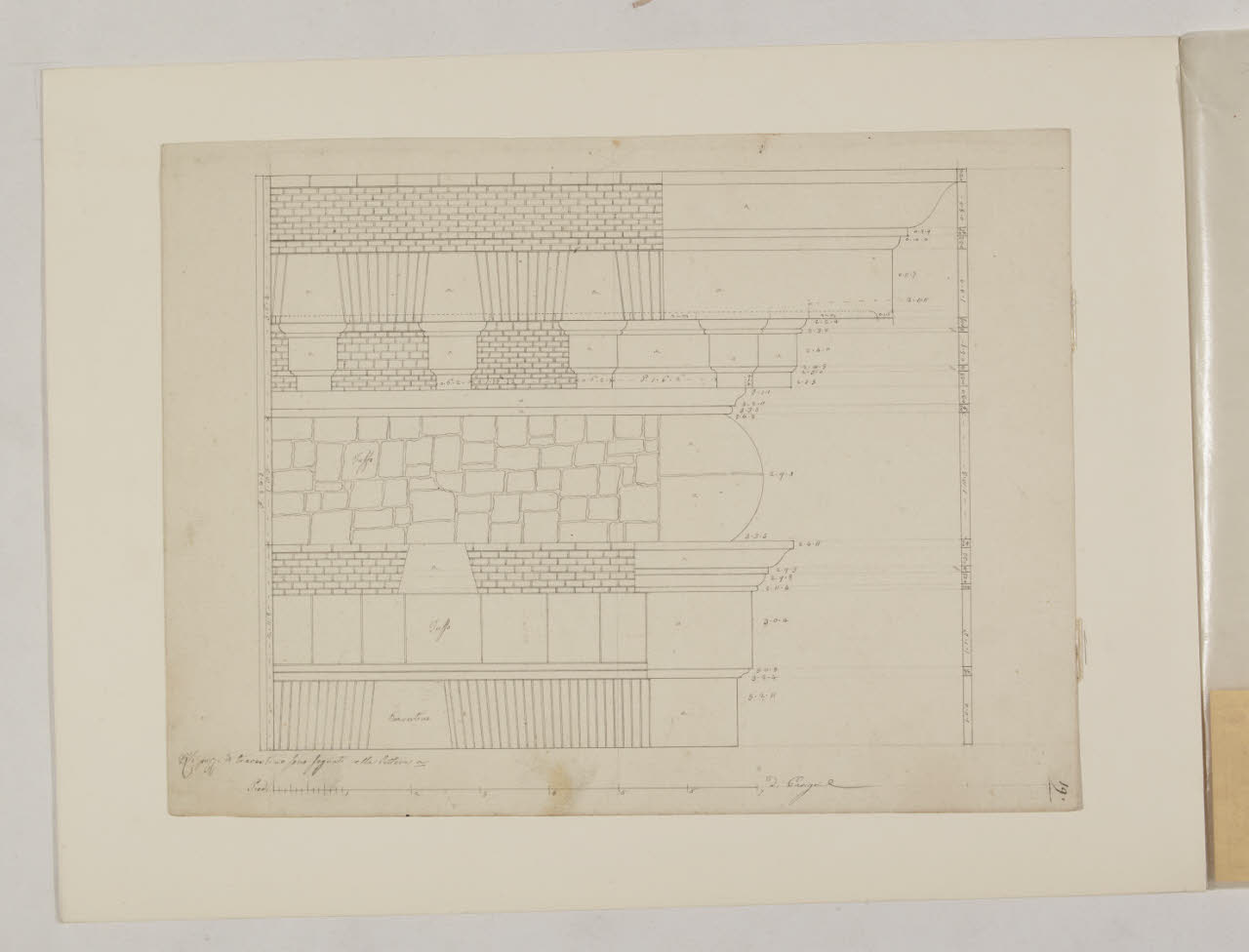 Particolare dei materiali di una cornice architettonica (disegno) di Pollack, Leopoldo (fine sec. XVIII)