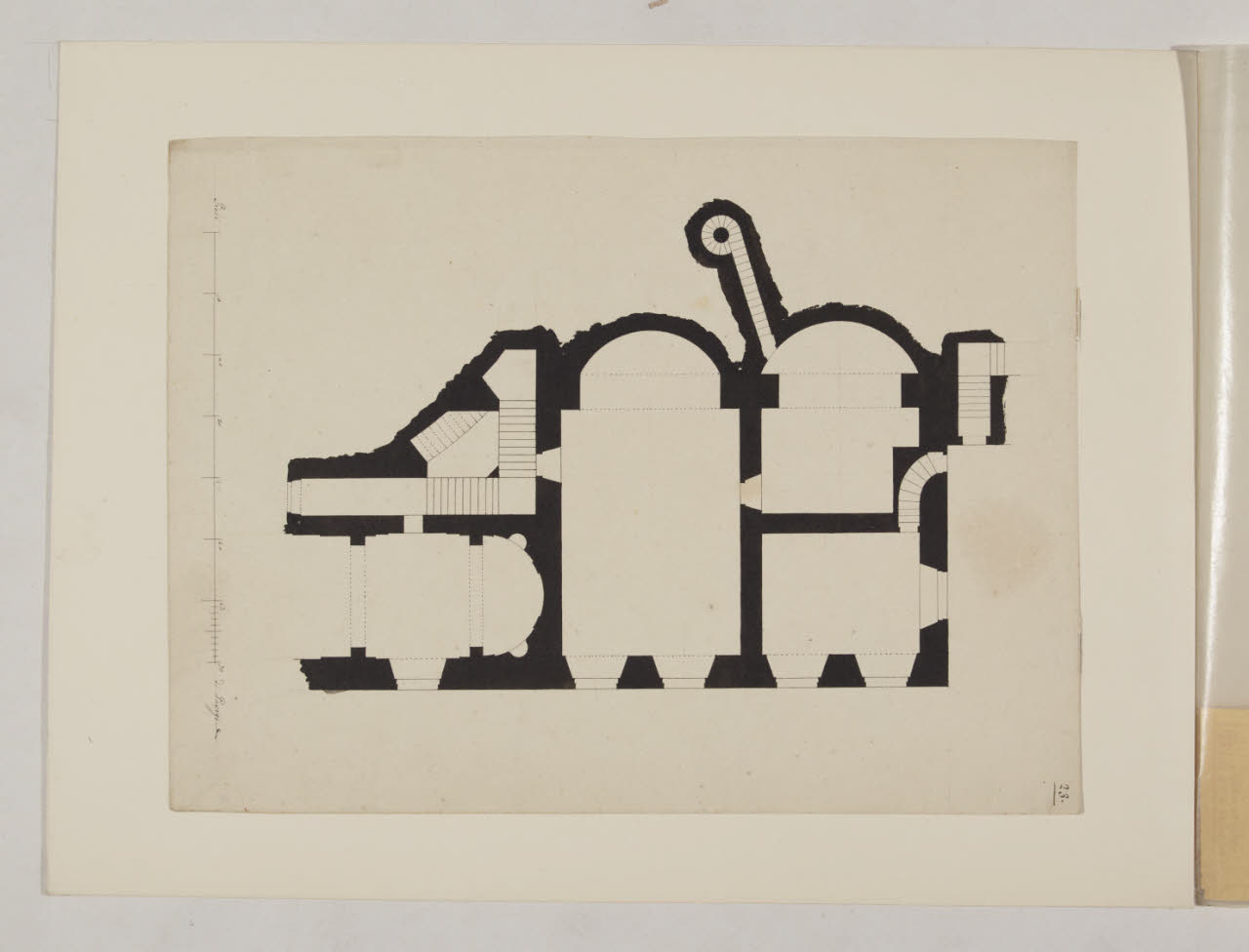 Pianta con le strutture delle sostruzioni di Villa Madama (disegno) di Pollack, Leopoldo (fine sec. XVIII)
