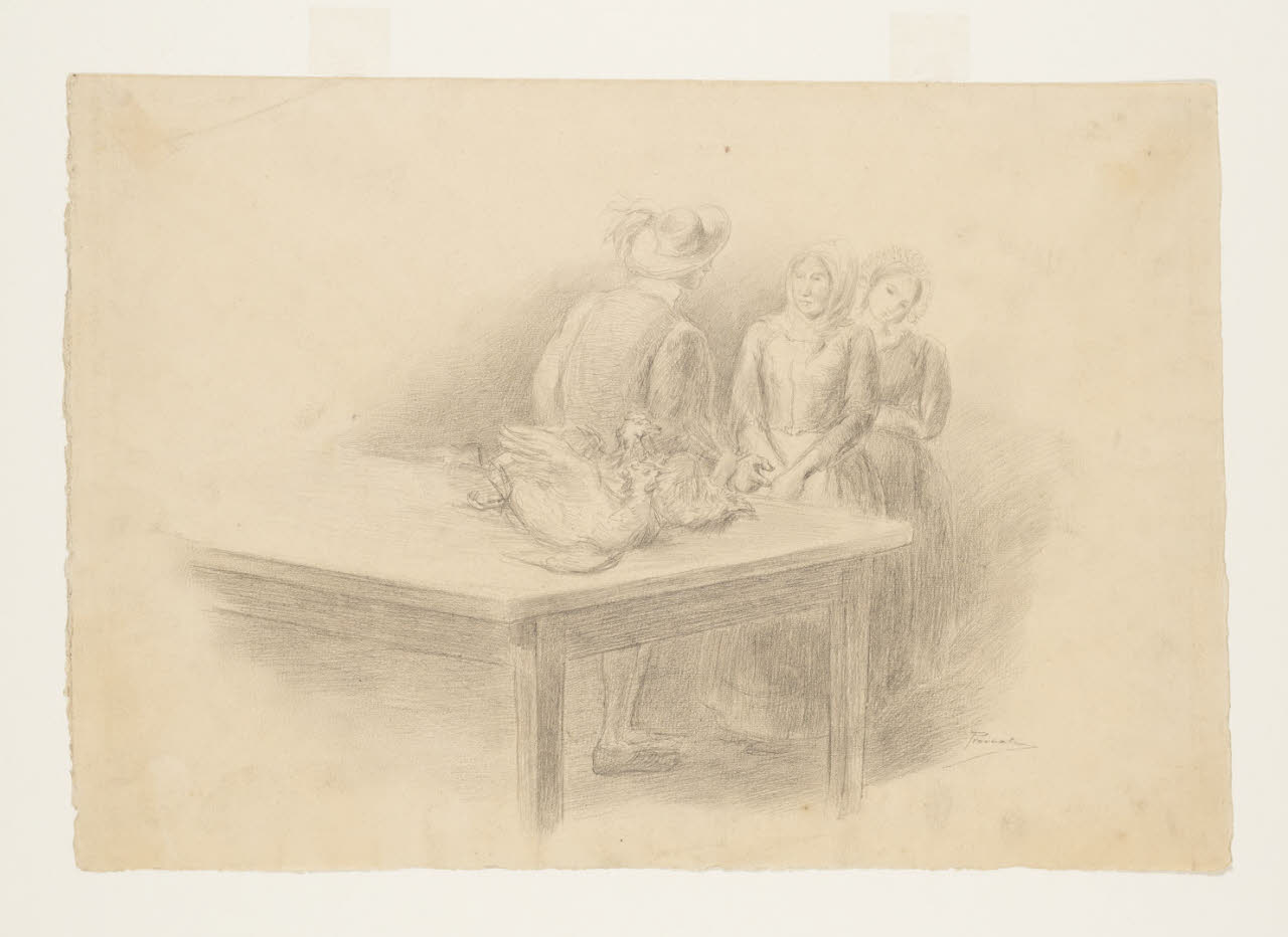 Renzo con i suoi capponi - "Bel parere che m'avete dato! - disse ad Agnese", Illustrazione per i Promessi Sposi - Capitolo III (disegno) di Previati, Gaetano; Previati, Gaetano (sec. XIX)