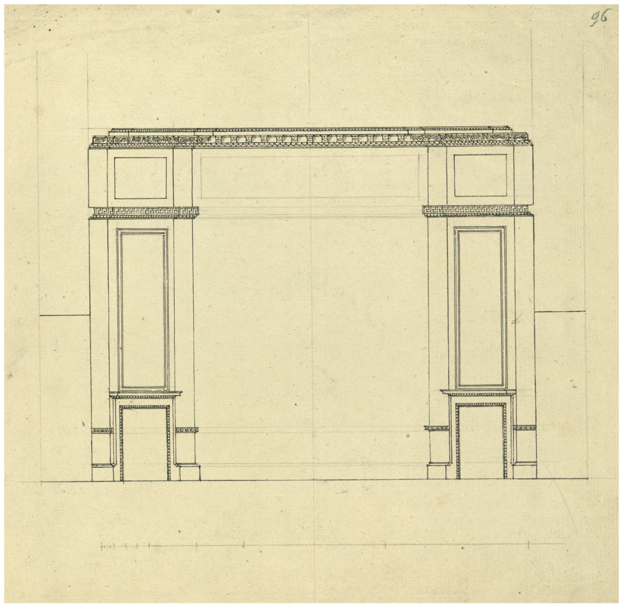 Parete con porte, Parete con porte (disegno) di Quarenghi, Giacomo (cerchia) (secc. XVIII/ XIX)