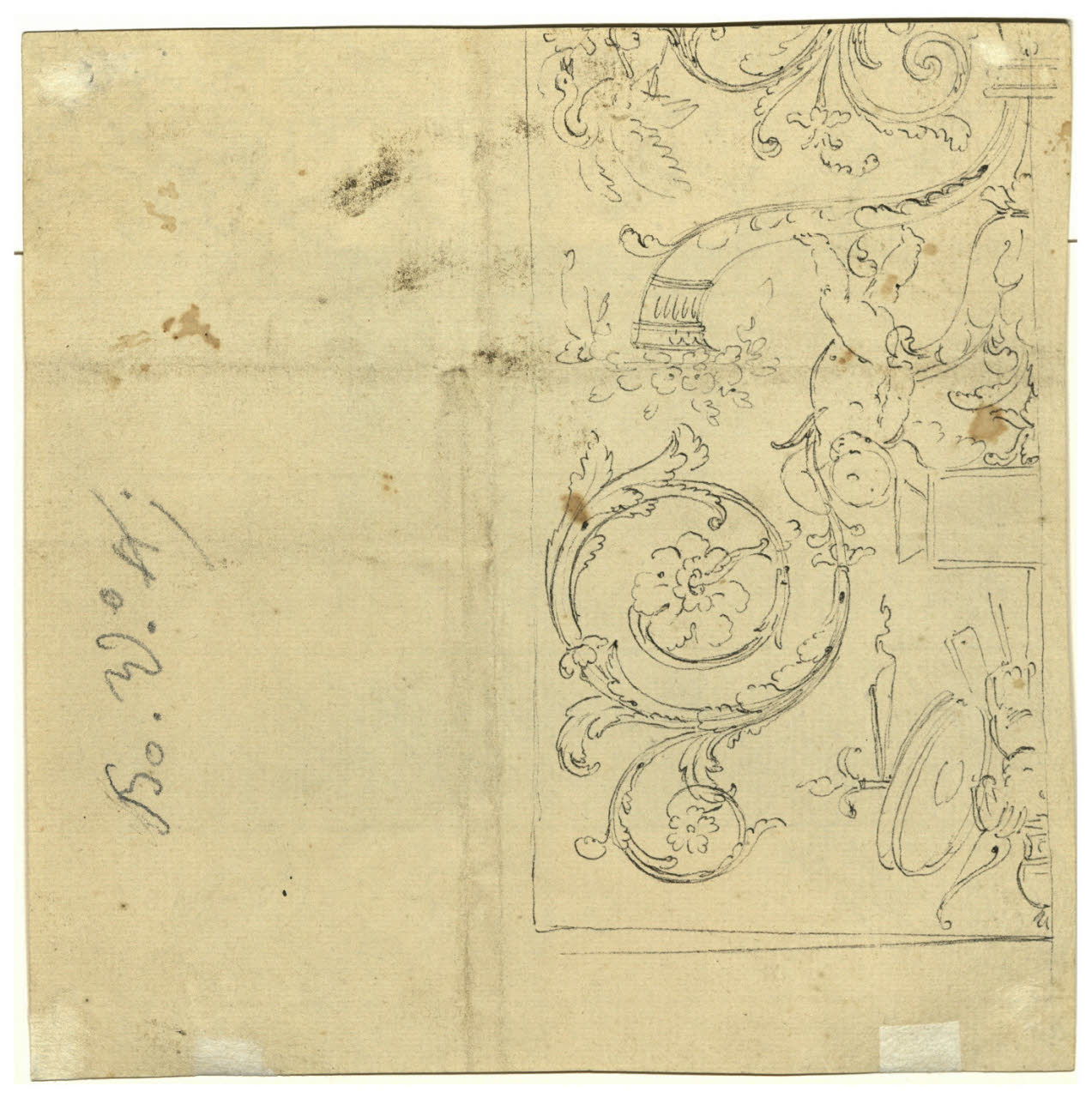 Particolare di una decorazione a candelabra, Particolare di una decorazione a candelabra (disegno) di Quarenghi, Giacomo (scuola) (secc. XVIII/ XIX)