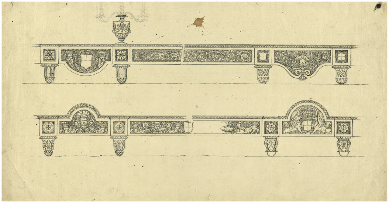 Surtout da tavola. Prospetto, Surtout da tavola. Prospetto (disegno) di Quarenghi, Giacomo (maniera) (secc. XVIII/ XIX)