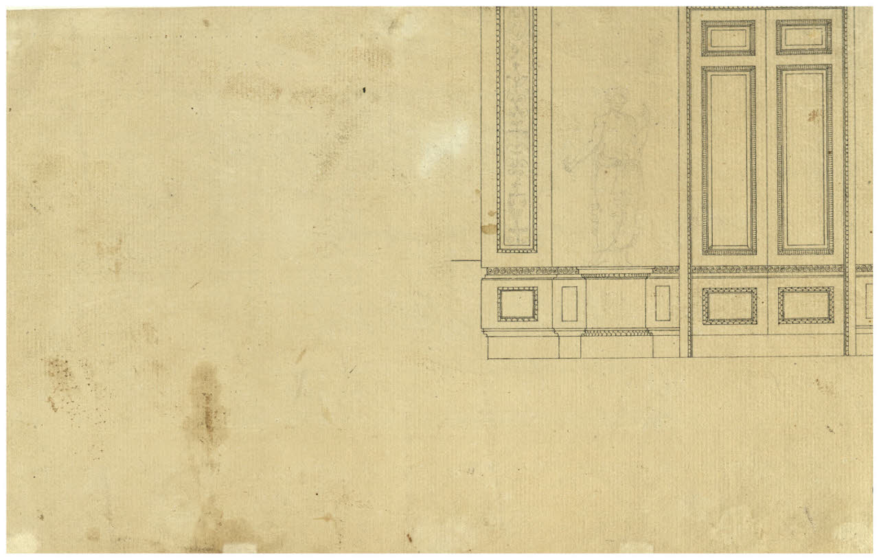Parete con porta e statua. Prospetto, Parete con porta e statua. Prospetto (disegno) di Quarenghi, Giacomo (cerchia) (secc. XVIII/ XIX)