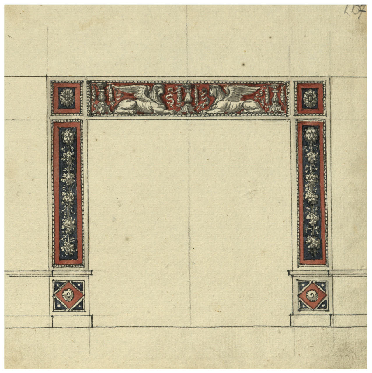 Studio per la decorazione di un camino. Vista frontale, Studio per la decorazione di un camino. Vista frontale (disegno) di Quarenghi, Giacomo (cerchia) (secc. XVIII/ XIX)