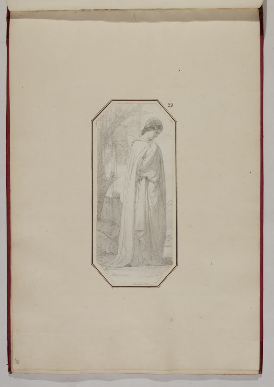 Donna in costume medievale (studio per soggetto storico) (disegno) di Rapisardi, Michele; Rapisardi, Michele (sec. XIX)