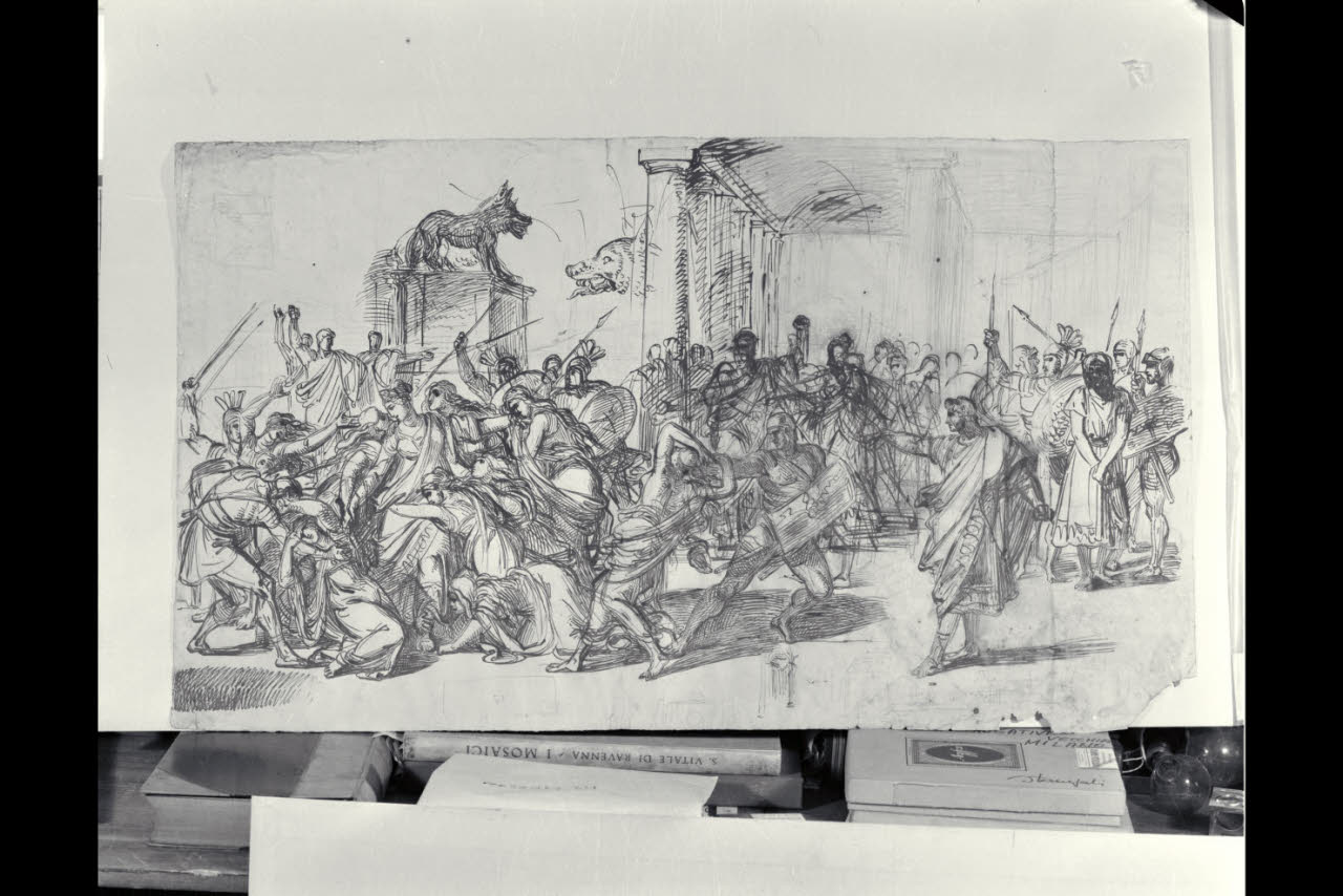 L'arresto di Poppea e studio per la testa della lupa (disegno) di Sabatelli, Luigi (secc. XVIII/ XIX)