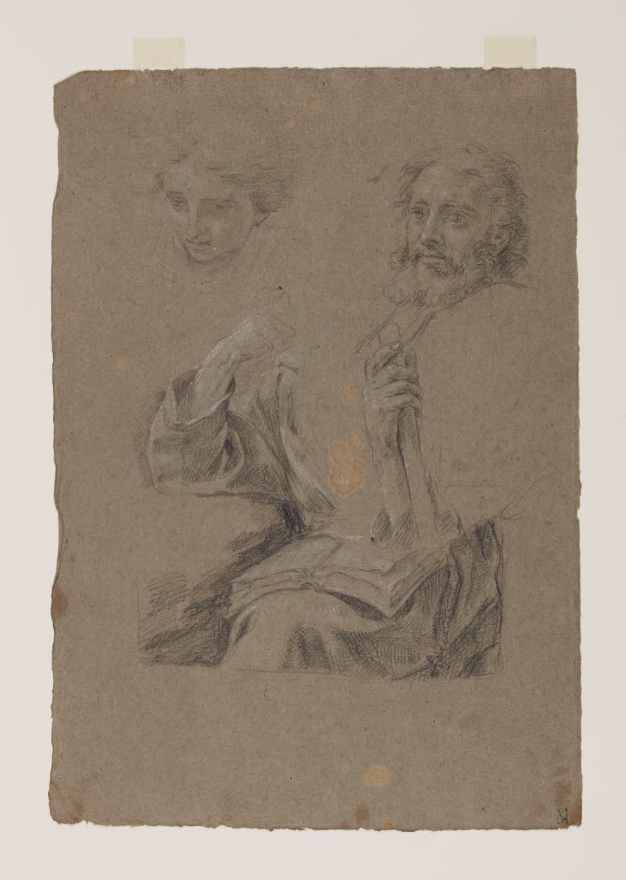 Testa di giovane e studi per un Profeta o Evangelista, Testa di giovane e studi per un Profeta o Evangelista (disegno) di Bottani, Giuseppe; Bottani, Giuseppe ((?); (?)) - ambito emiliano (sec. XVIII)