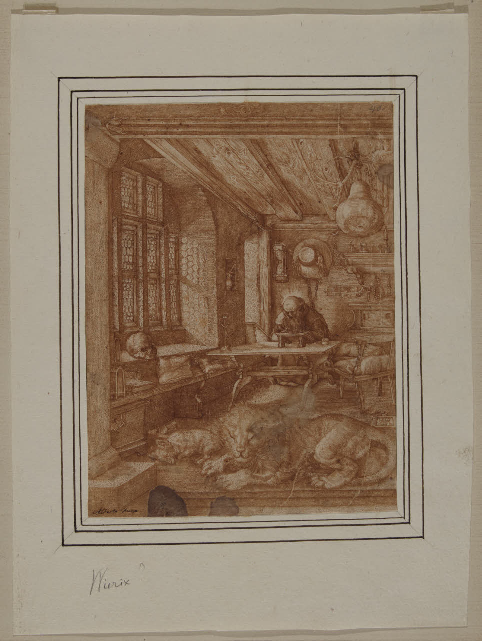 San Girolamo nello studio (disegno) di Dürer, Albrecht (copia da) (secc. XVI/ XVII)