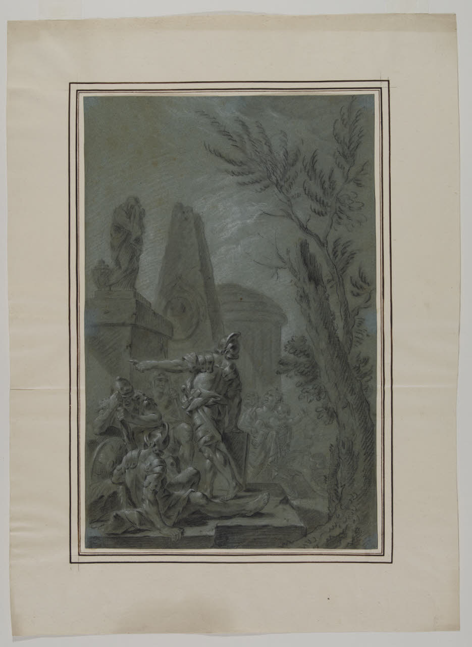 Capriccio di rovine con figure (disegno) - Artista romano (metà sec. XVIII)