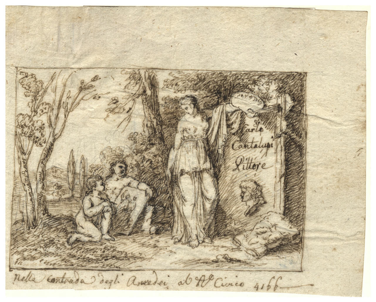 Allegoria della Pittura (bozzetto per il biglietto da visita di Carlo Cantaluppi) (disegno) di Maggiolini (bottega) (secc. XVIII/ XIX)