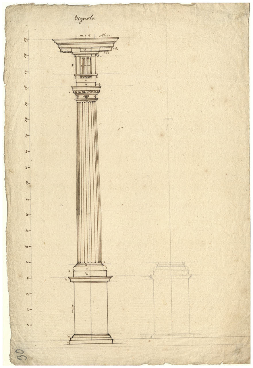 Colonna di ordine dorico, scanalata con plinto, capitello e cornice (disegno) di Coldiroli, Antonio Maria ((?)) (sec. XVIII)