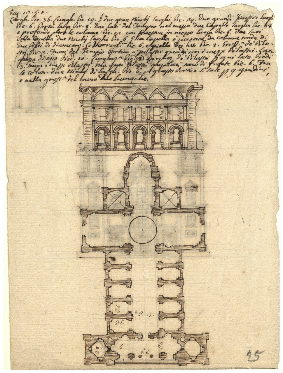 Pianta e sezione della navata di una chiesa (disegno) di Coldiroli, Antonio Maria ((?)) (sec. XVIII)