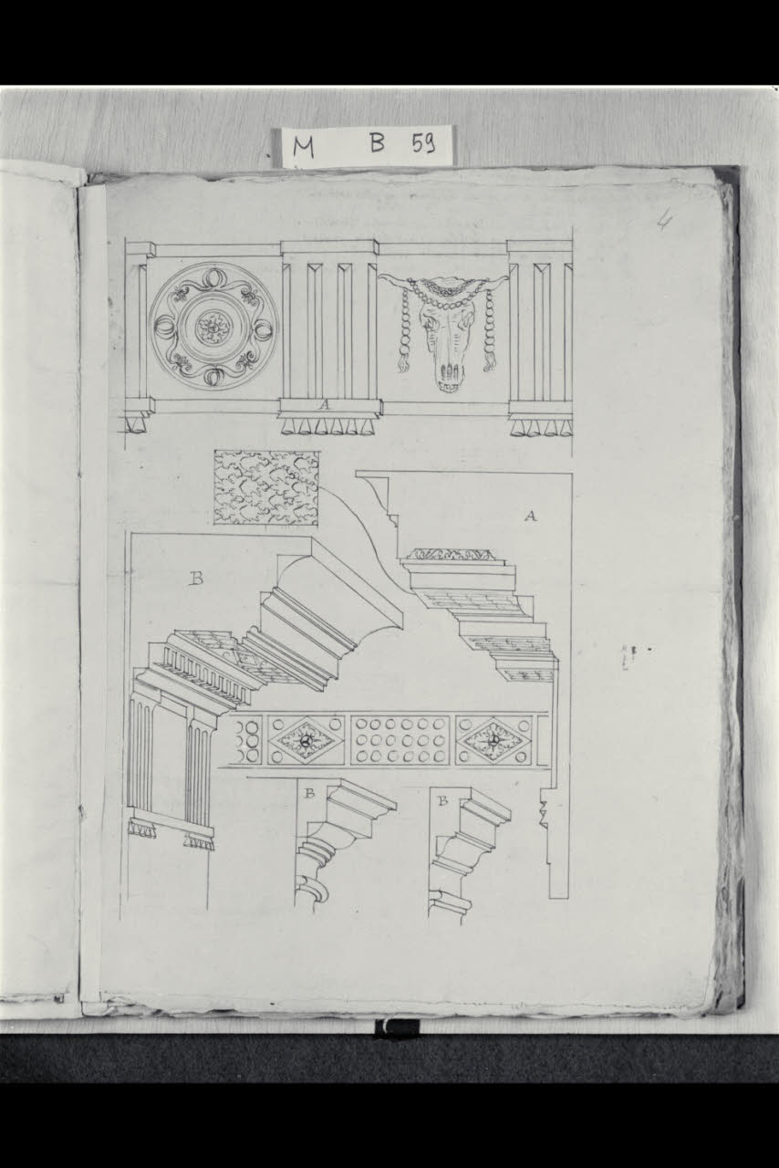 Studi di trabeazioni e modanature (disegno) di Coldiroli, Antonio Maria (seconda metà sec. XVIII)