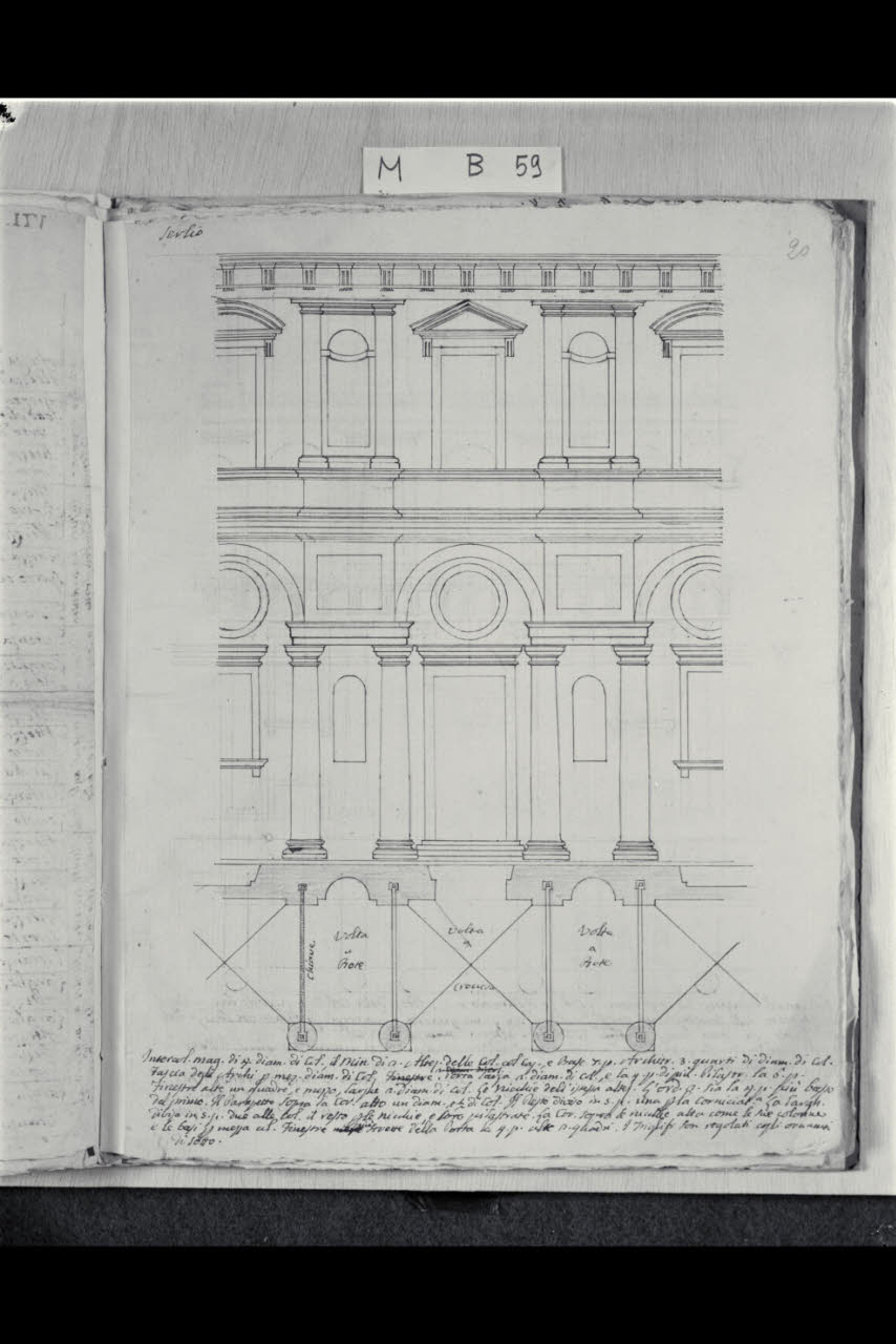 Prospetto e pianta della facciata di un palazzo a due piani (da Sebastiano Serlio) (disegno) di Coldiroli, Antonio Maria (seconda metà sec. XVIII)