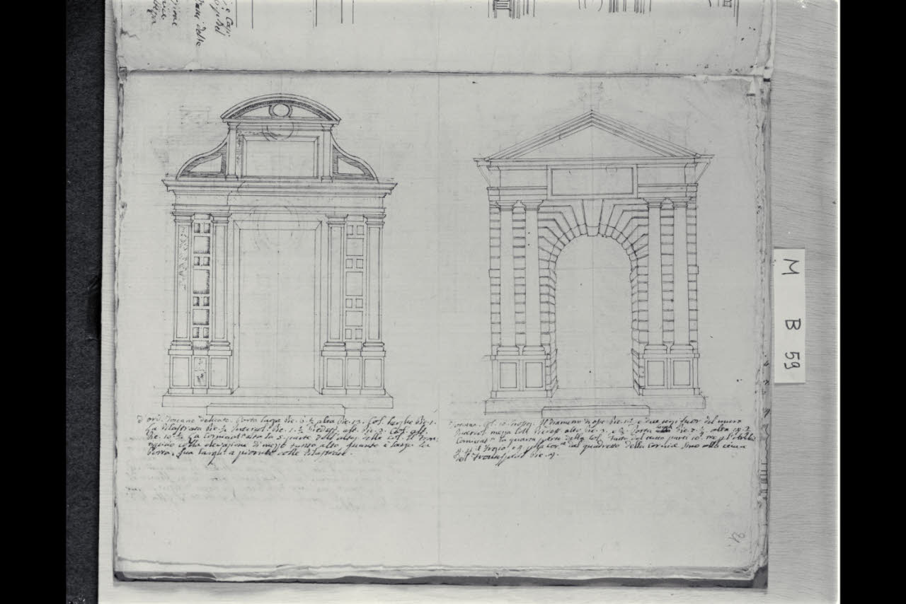 Prospetto di due archi trionfali (disegno) di Coldiroli, Antonio Maria (seconda metà sec. XVIII)