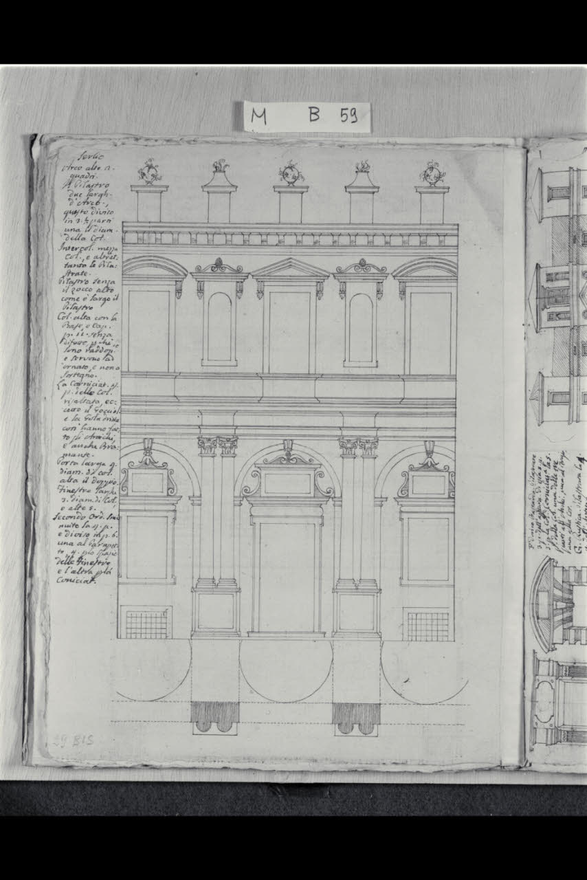 Prospetto e pianta della facciata di un palazzo a due piani (da Sebastiano Serlio) (disegno) di Coldiroli, Antonio Maria (seconda metà sec. XVIII)