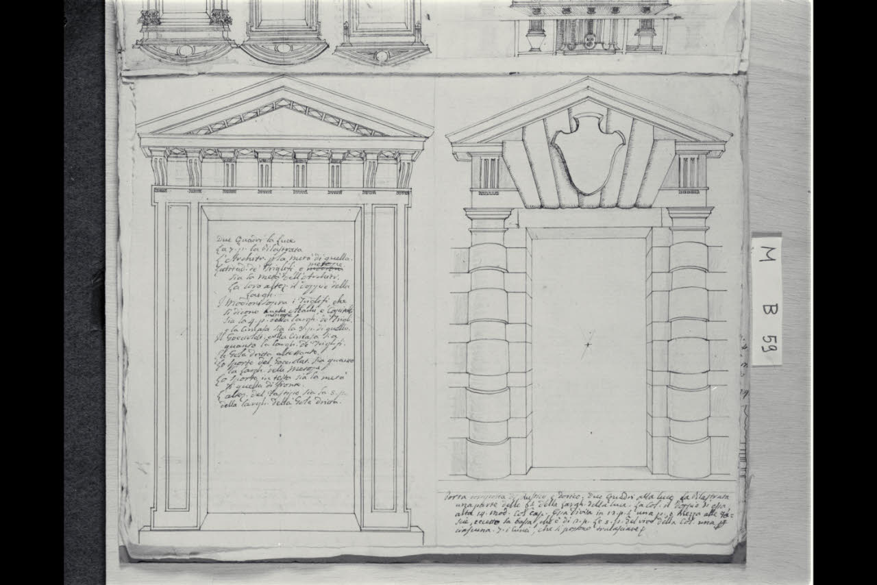 Due prospetti di porte (disegno) di Coldiroli, Antonio Maria (seconda metà sec. XVIII)