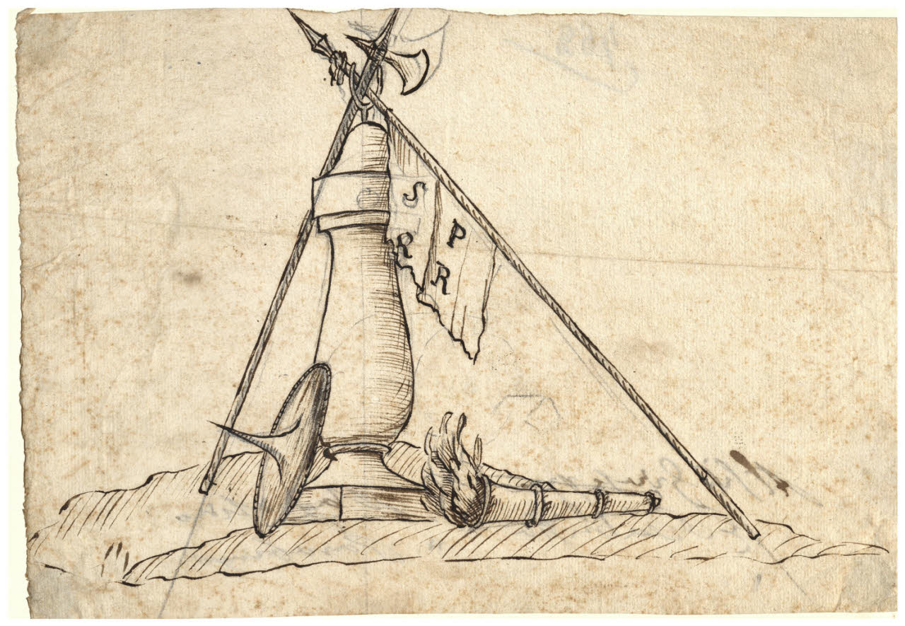 Schizzo di ornato con elementi antichi e la sigla SPQR (disegno) di Maggiolini (bottega) (secc. XVIII/ XIX)