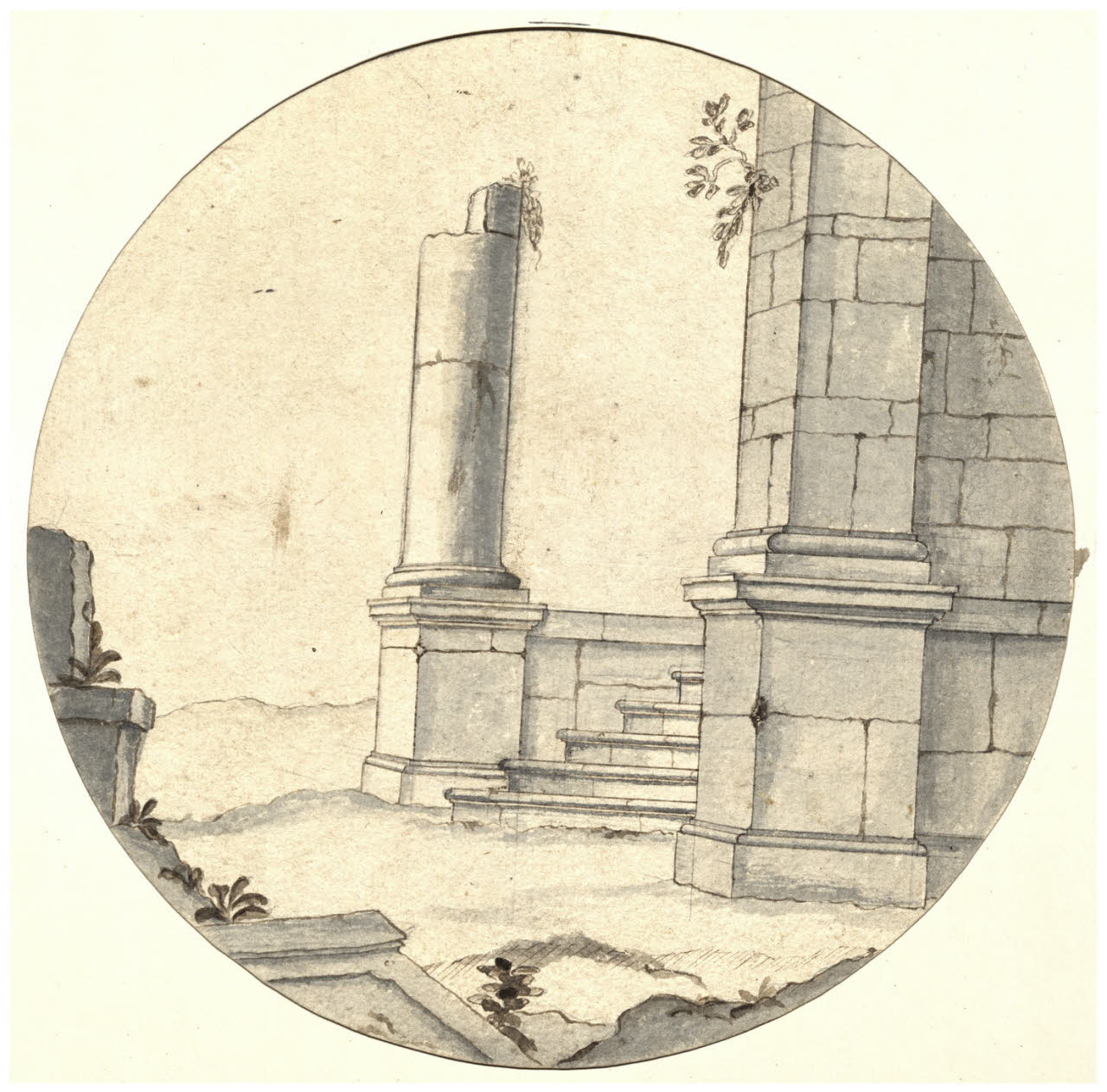 Capriccio con rovine architettoniche (disegno) di Maggiolini (bottega) (secc. XVIII/ XIX)