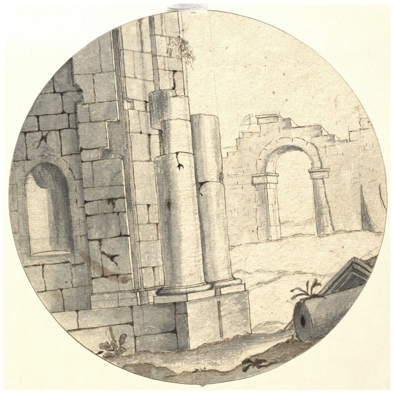 Capriccio con rovine architettoniche (disegno) di Maggiolini (bottega) (secc. XVIII/ XIX)