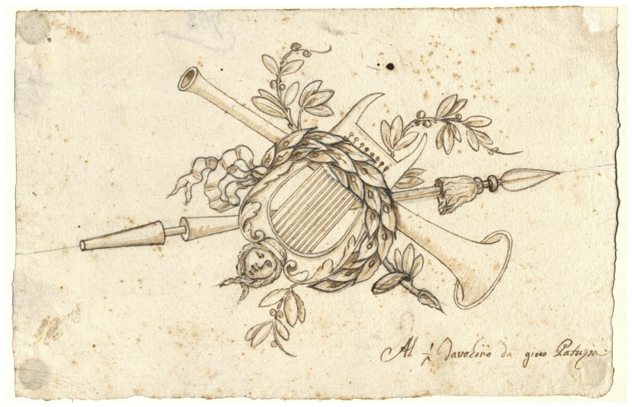 Trofeo musicale (disegno) di Maggiolini (bottega) (secc. XVIII/ XIX)