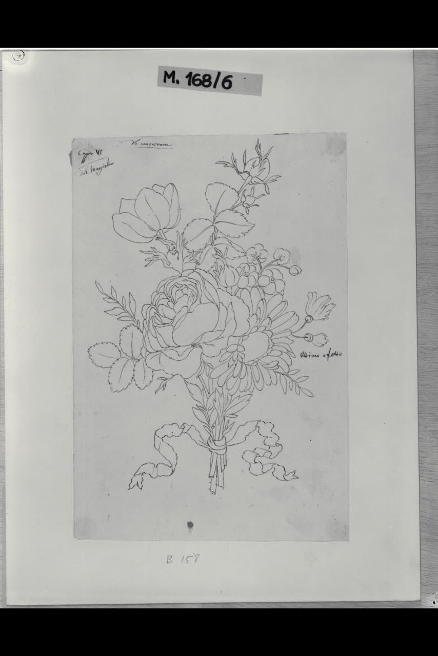 Mazzo di fiori legato da una galla (disegno) di Maggiolini (bottega) (secc. XVIII/ XIX)