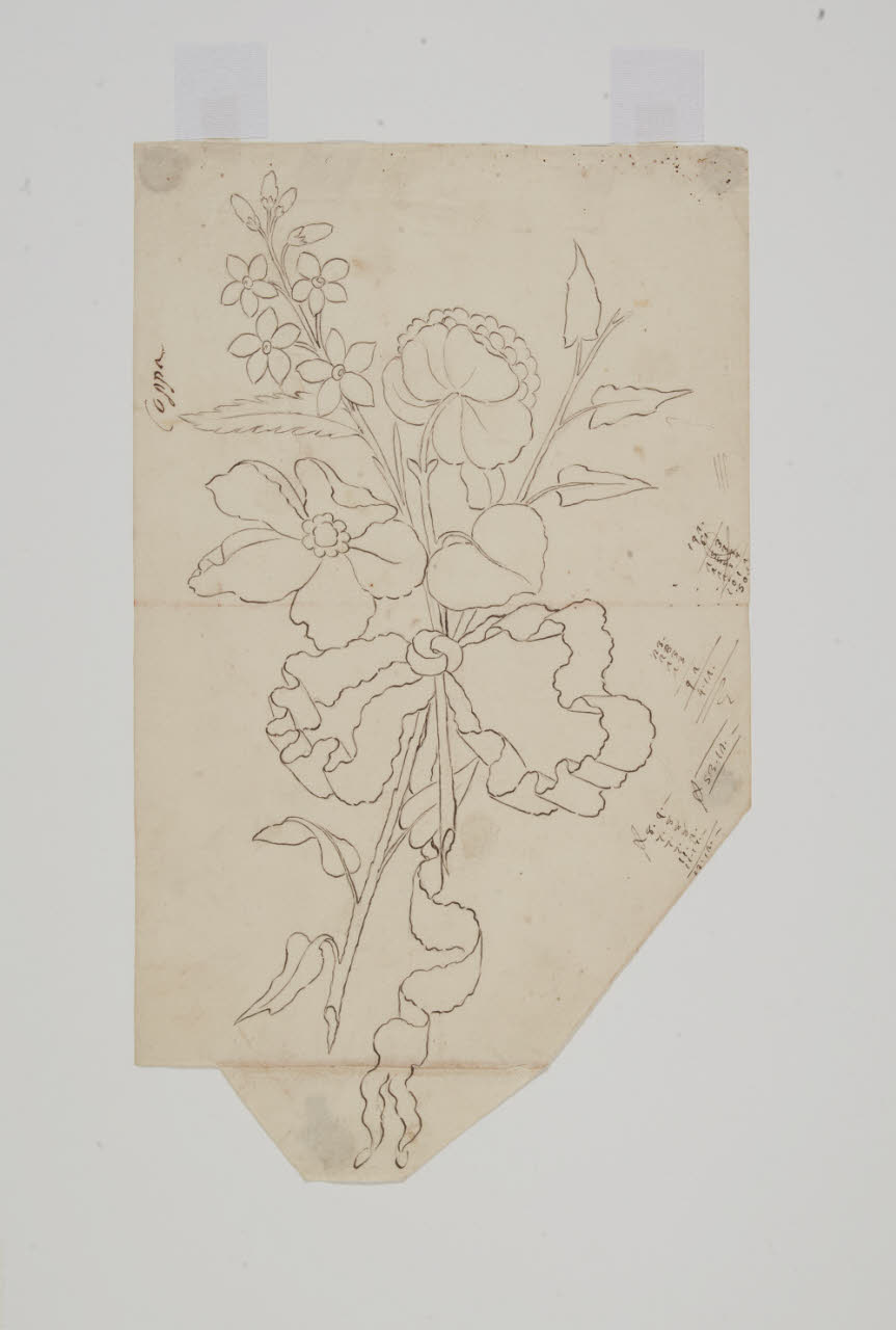 Mazzo di fiori legato da una galla (disegno) di Maggiolini (bottega) (secc. XVIII/ XIX)