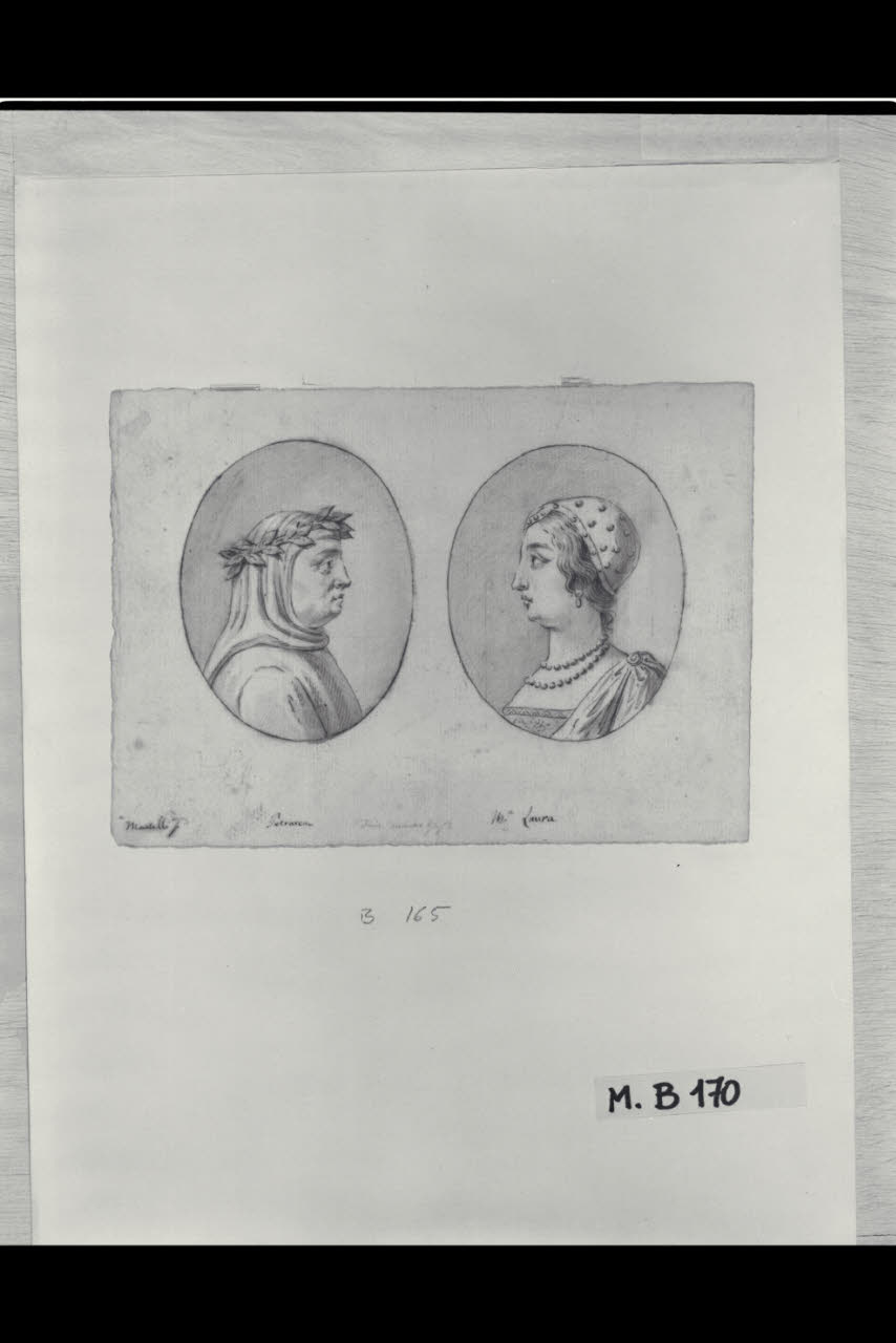 Profili di Petrarca e di Laura (disegno) di Mantelli, Girolamo ((?)) (sec. XVIII)