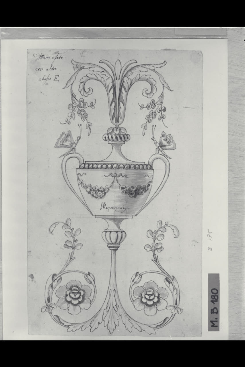 Vaso biansato con girali vegetali (disegno) di Maggiolini (bottega) (secc. XVIII/ XIX)