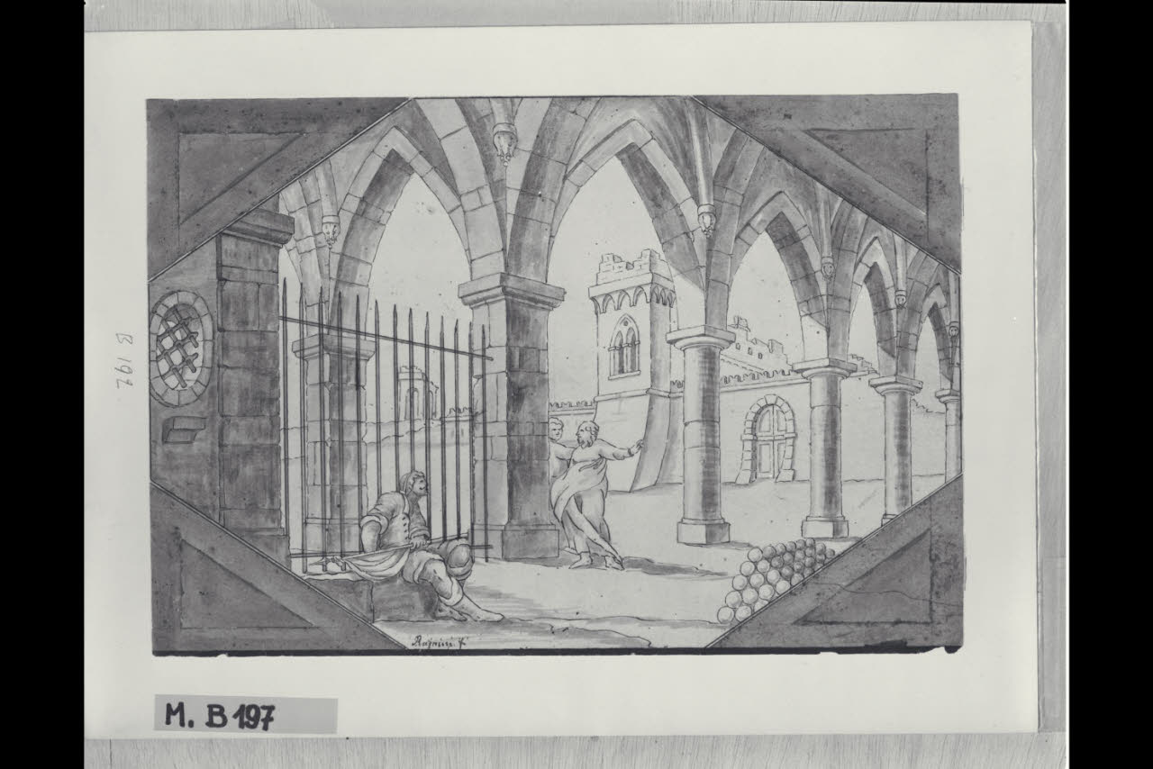 Portico con figure (disegno) di Rainini (secc. XVIII/ XIX)