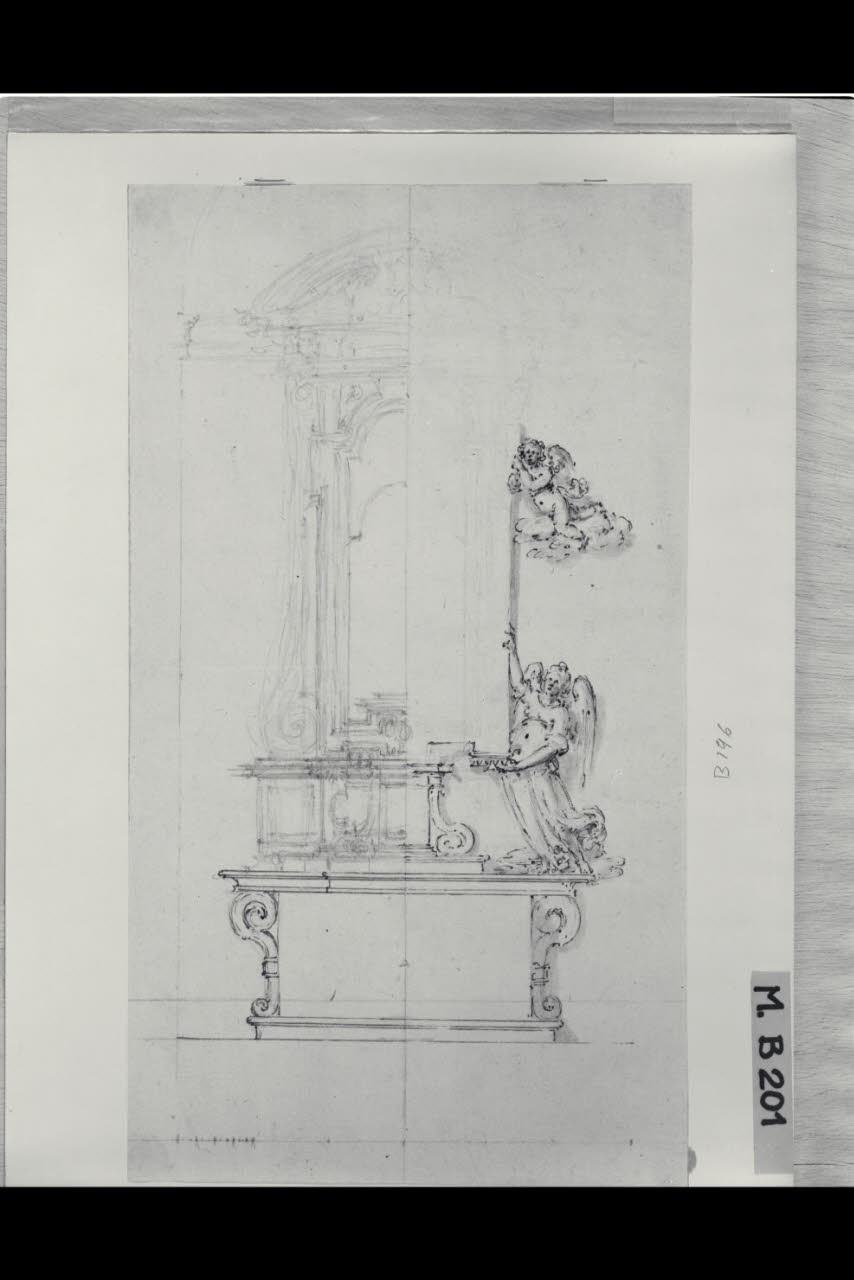 Schizzo di un altare con due diverse soluzioni ornamentali (disegno) di Maggiolini (bottega) (secc. XVIII/ XIX)
