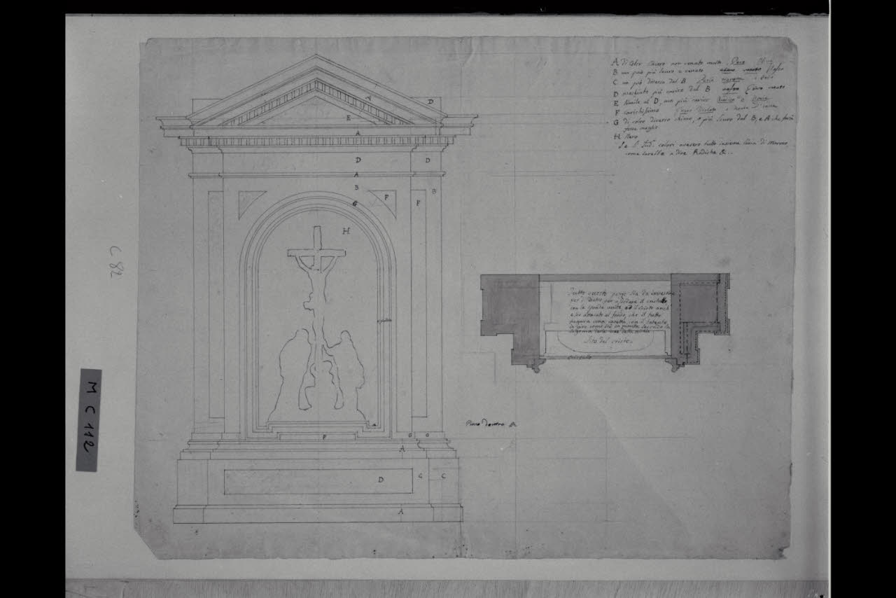 Prospetto e pianta di un'ancona lignea (disegno) di Maggiolini (bottega) (secc. XVIII/ XIX)