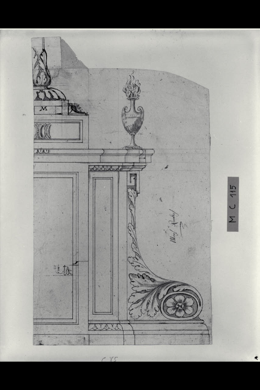 Progetto per l'alzata di un inginocchiatoio (disegno) di Maggiolini (bottega) (secc. XVIII/ XIX)
