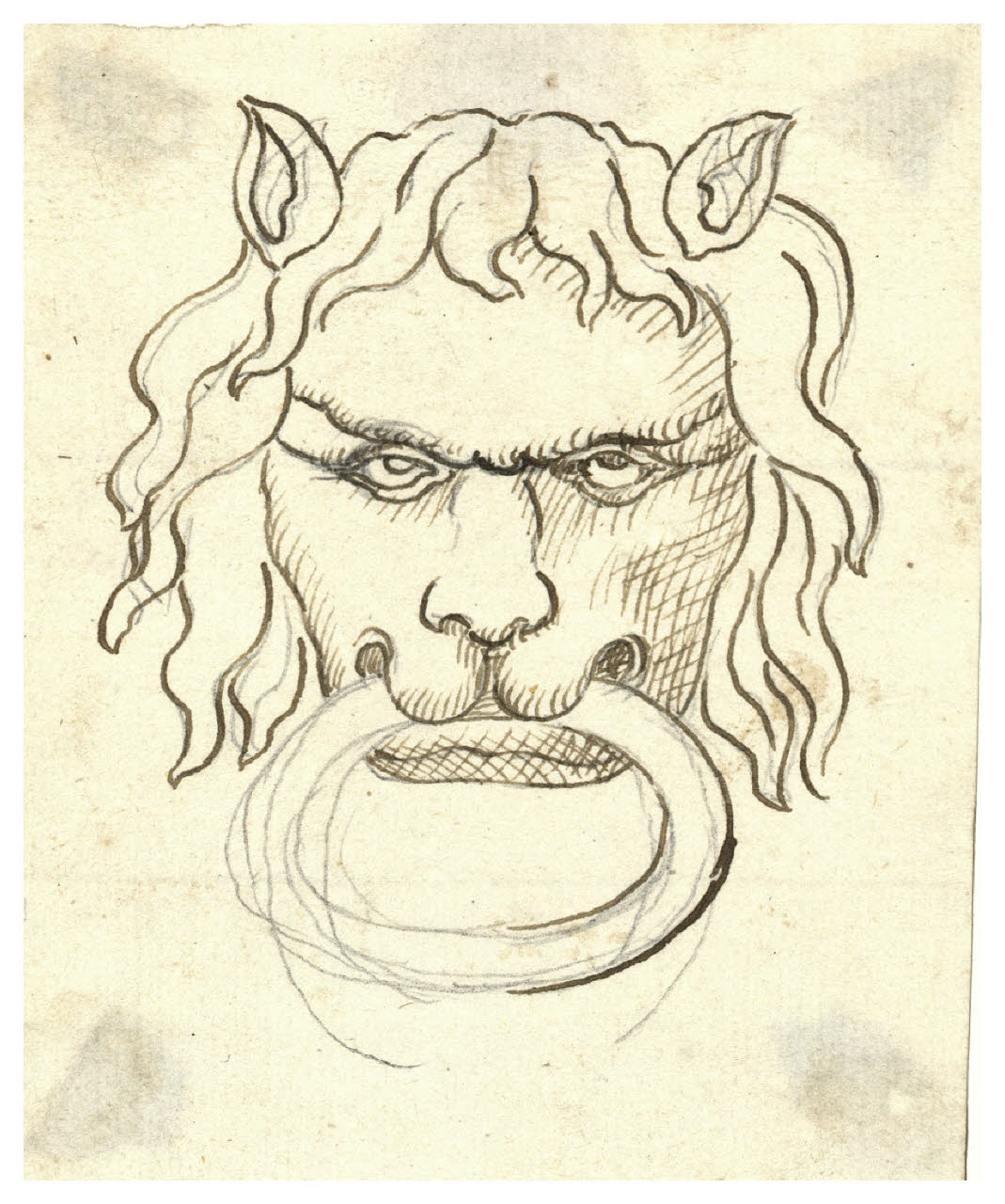 Testa di leone con anello in bocca (disegno) di Maggiolini (bottega) (secc. XVIII/ XIX)