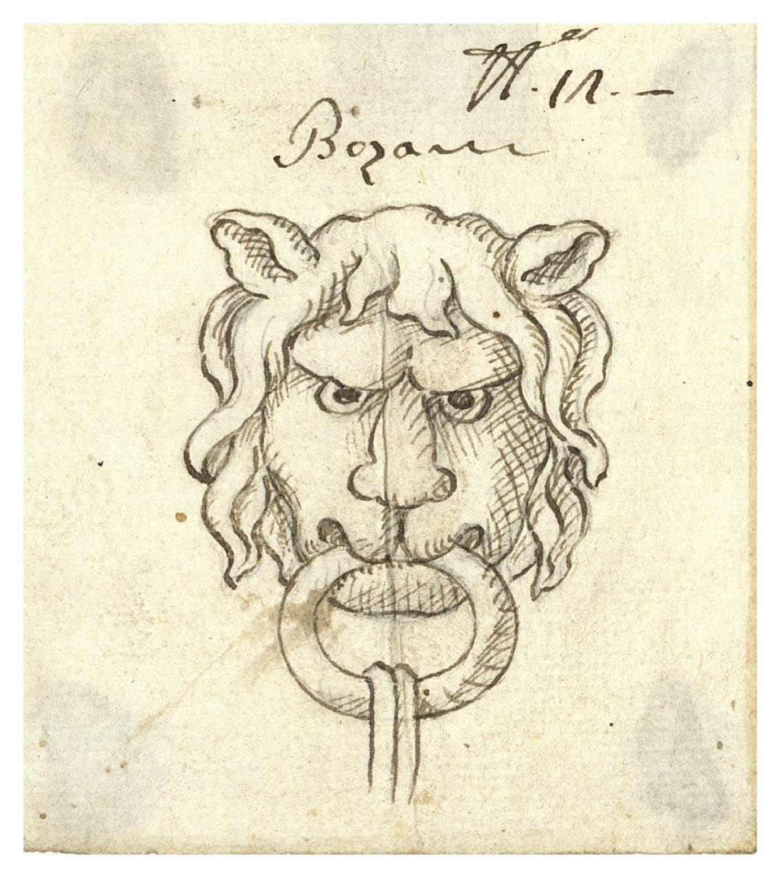 Testa di leone con anello in bocca (disegno) di Maggiolini (bottega) (secc. XVIII/ XIX)