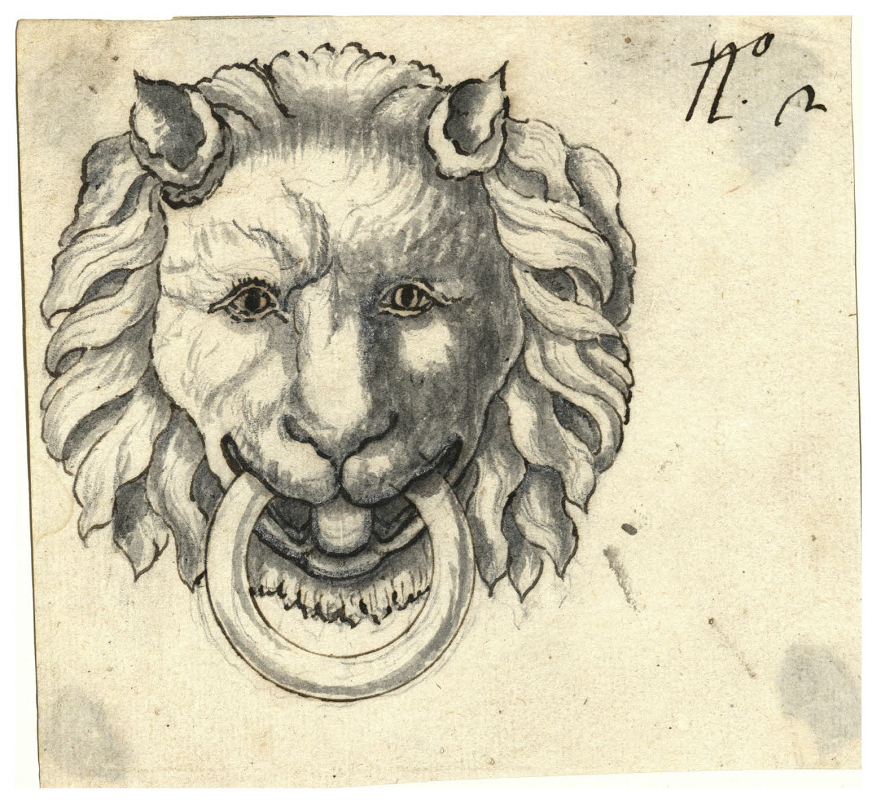 Testa di leone con anello in bocca (disegno) di Maggiolini (bottega) (secc. XVIII/ XIX)