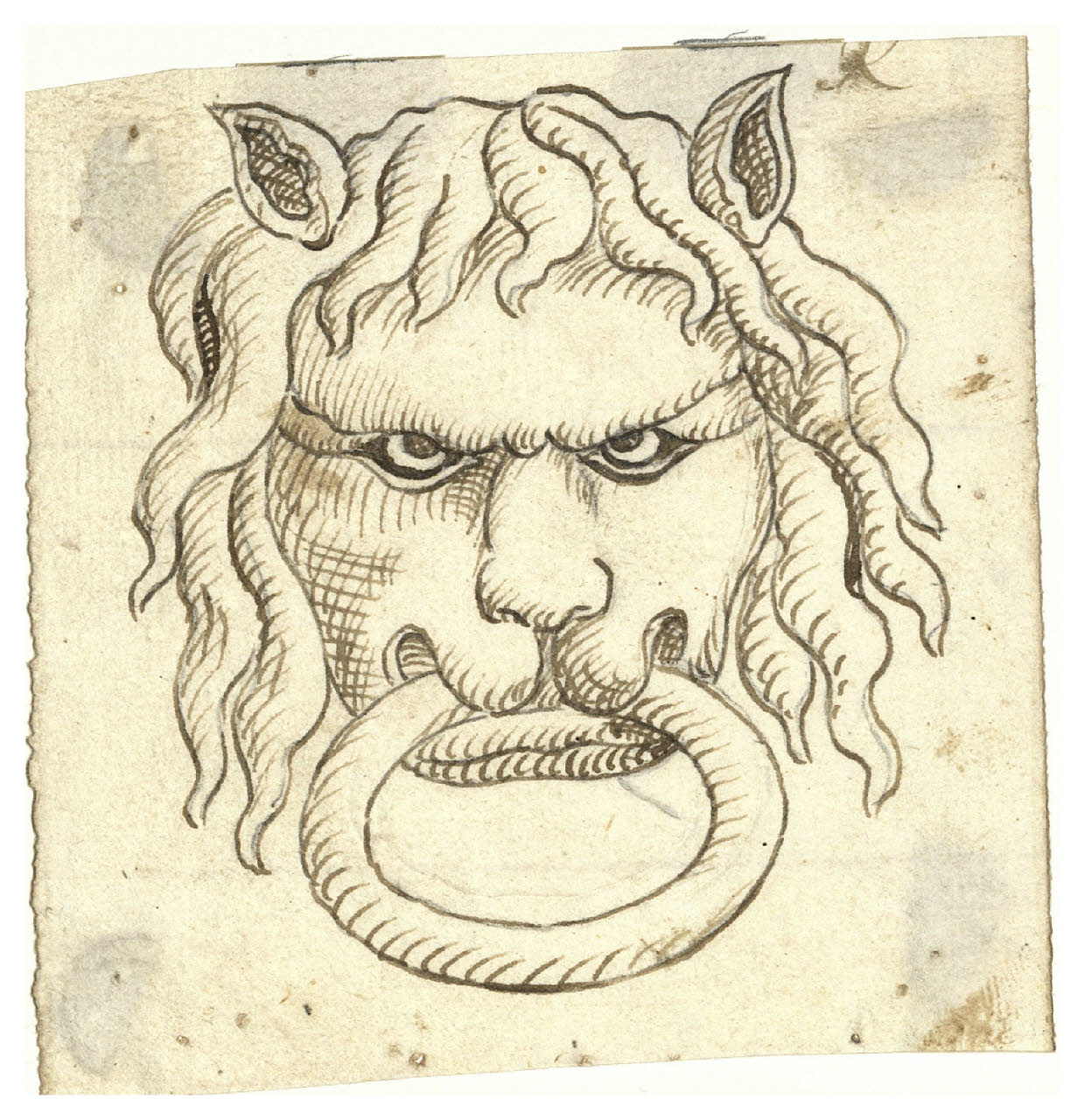 Testa di leone con anello in bocca (disegno) di Maggiolini (bottega) (secc. XVIII/ XIX)