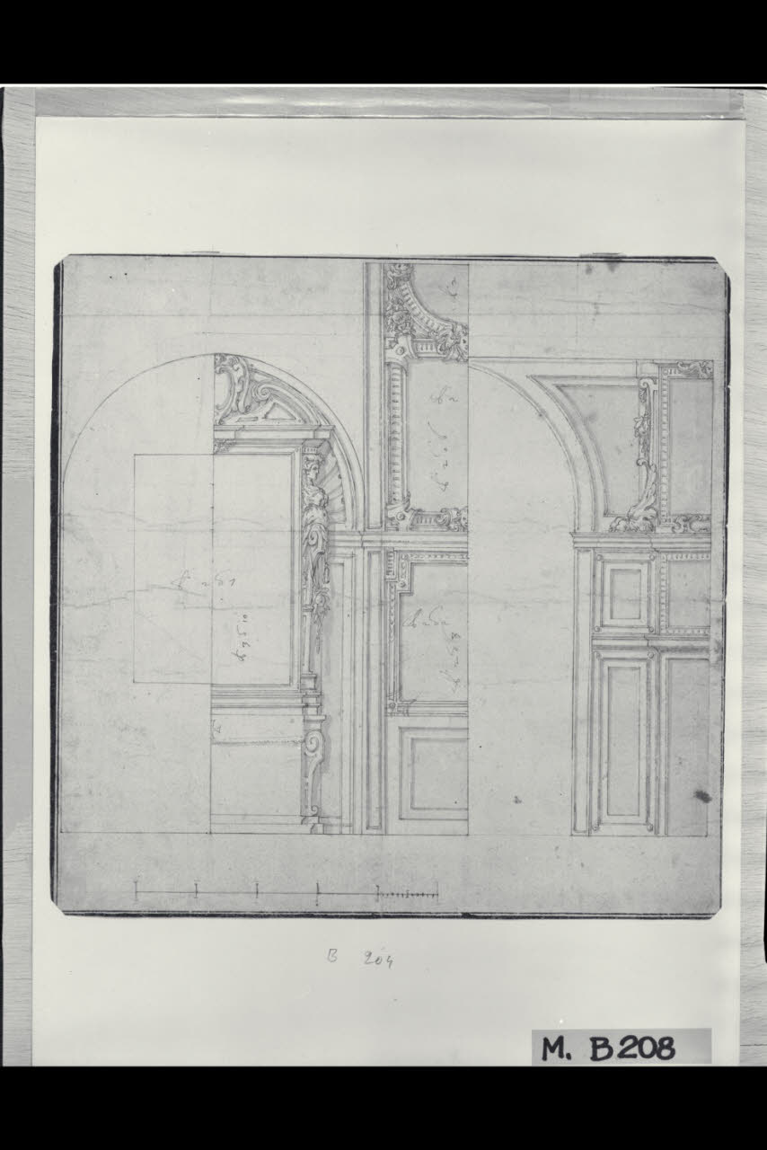 Disegno quotato di un altare con ancona e pareti limitrofe (disegno) di Maggiolini (bottega) (secc. XVIII/ XIX)