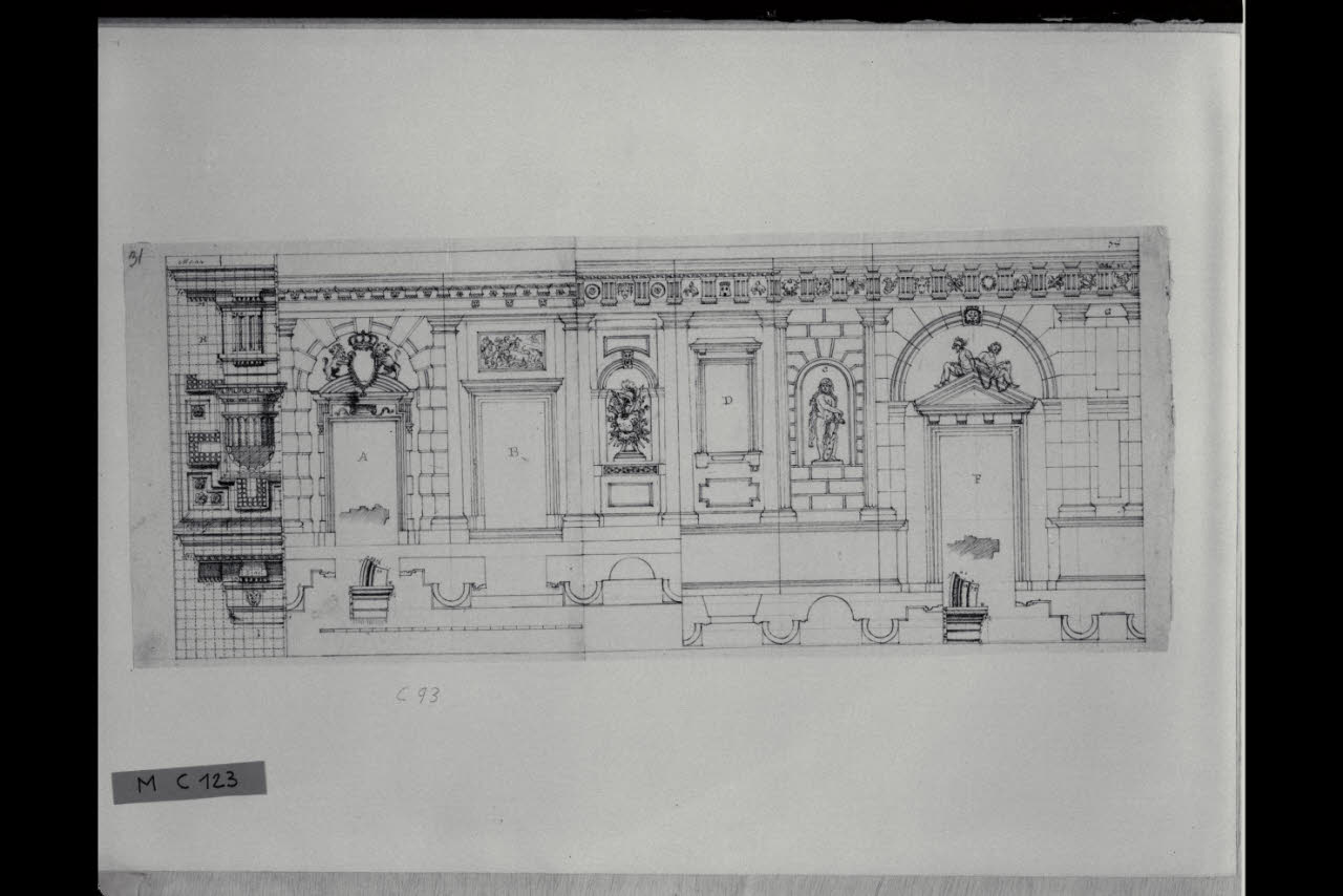 Studi di partiti di facciate con sezioni (disegno) di Maggiolini (bottega) (secc. XVIII/ XIX)